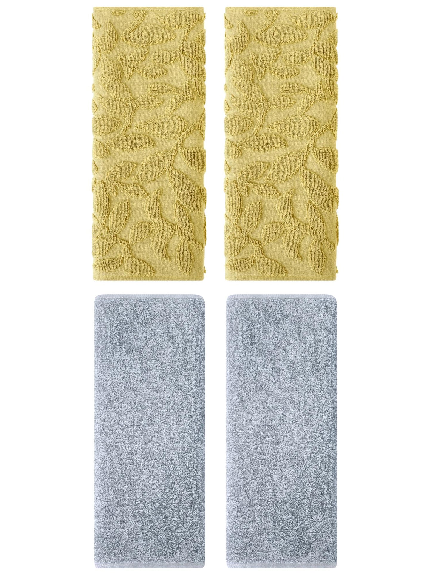 Unique Bargains 4 Pcs Soft Hand Towel Set Light Grey/Yellow 13" x 30"/14" x 30"