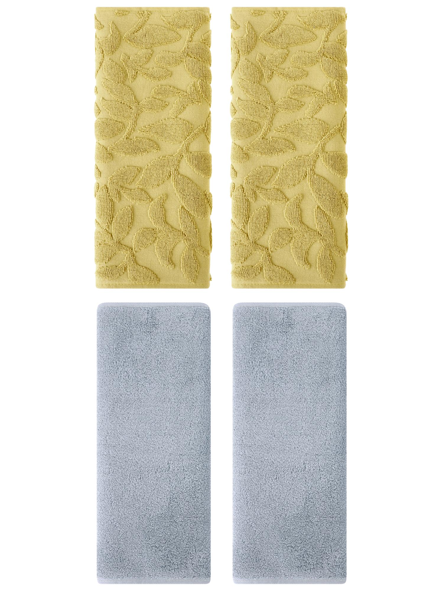 Unique Bargains 4 Pcs Soft Hand Towel Set Light Grey/Yellow 13" x 30"/14" x 30"