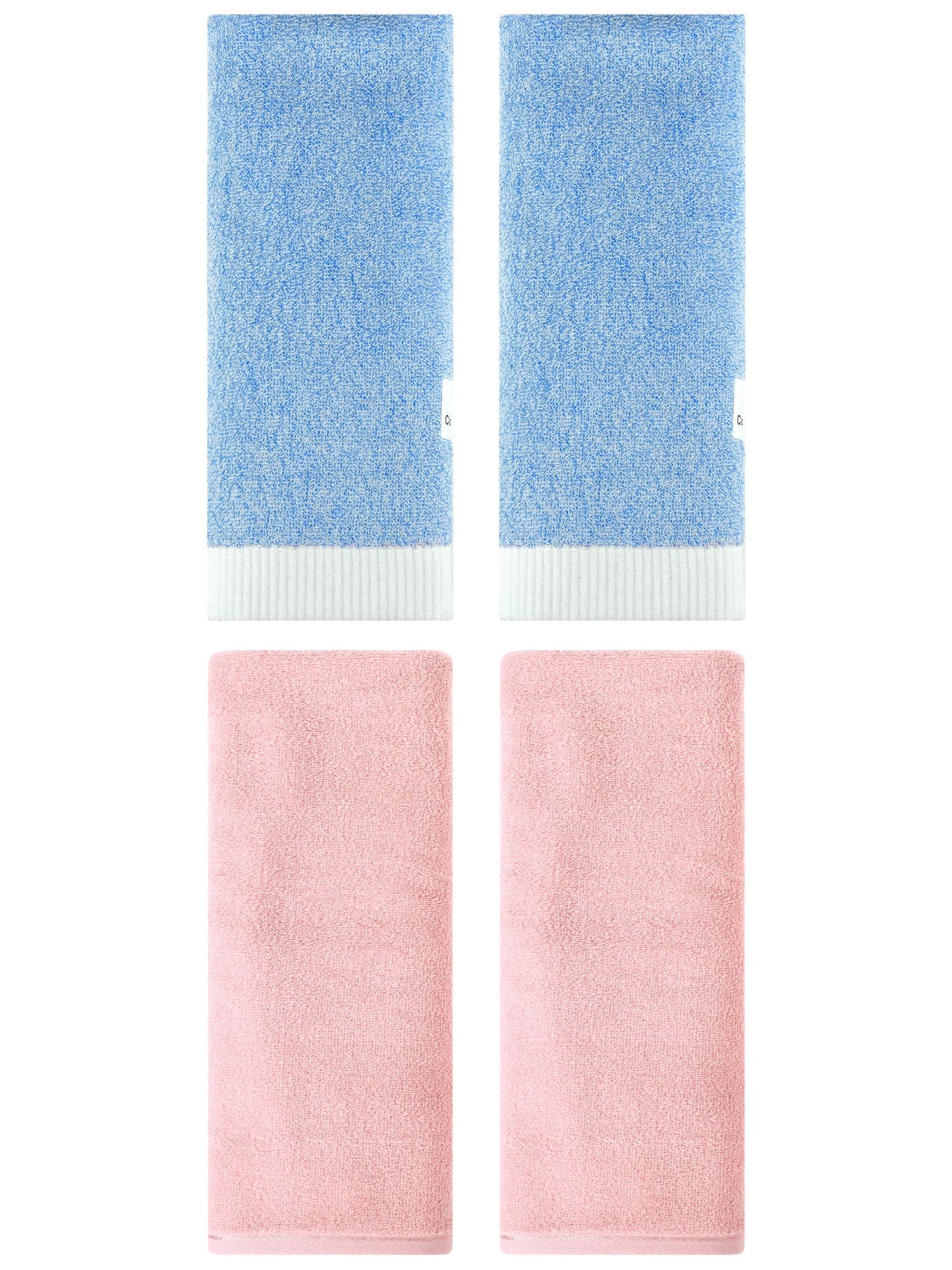 Unique Bargains 4 Pcs Soft Hand Towel Set Pink/Blue 13" x 30"/13" x 29"