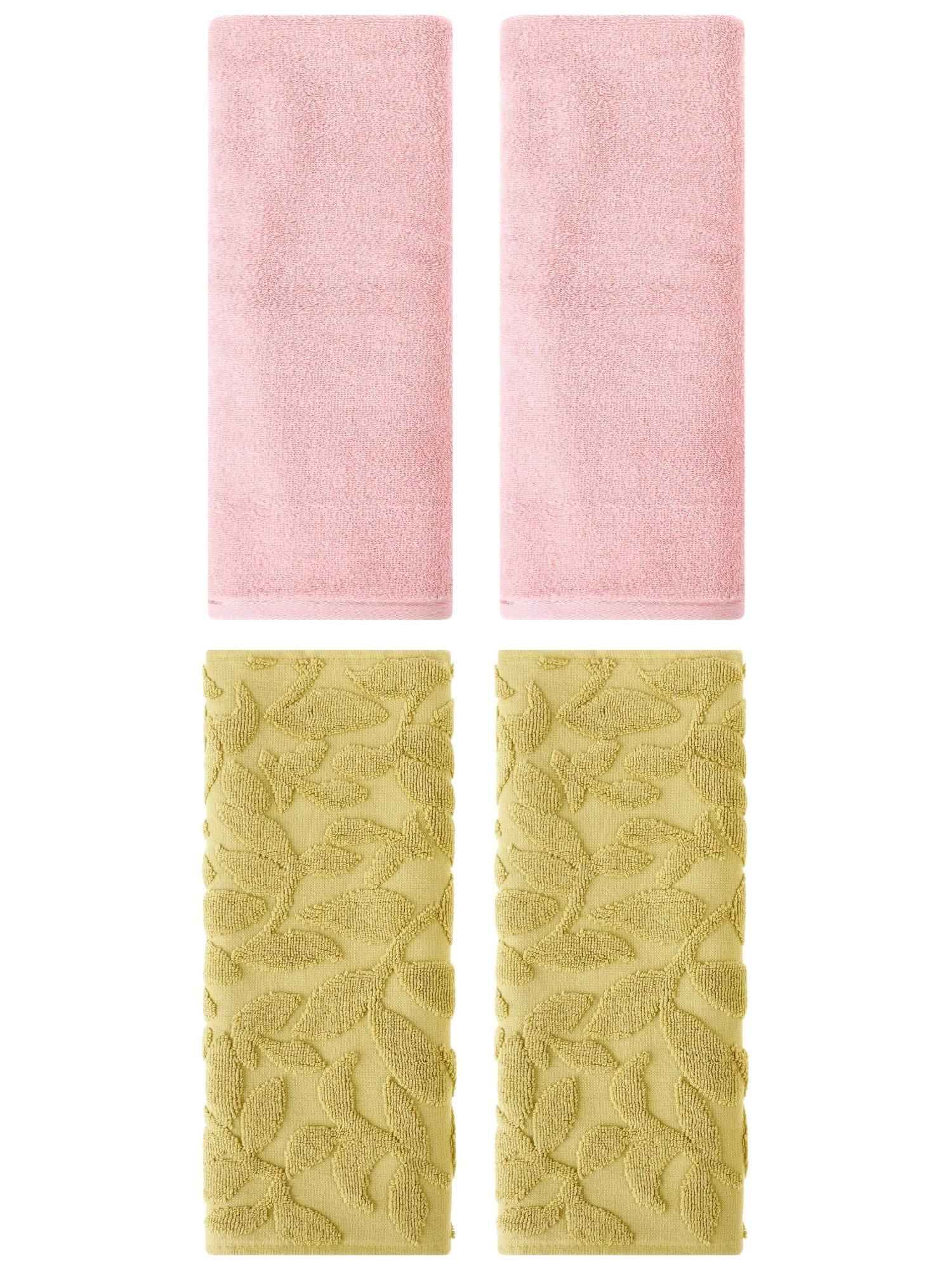 Unique Bargains 4 Pcs Soft Hand Towel Set Pink/Yellow 13" x 30"/14" x 30"