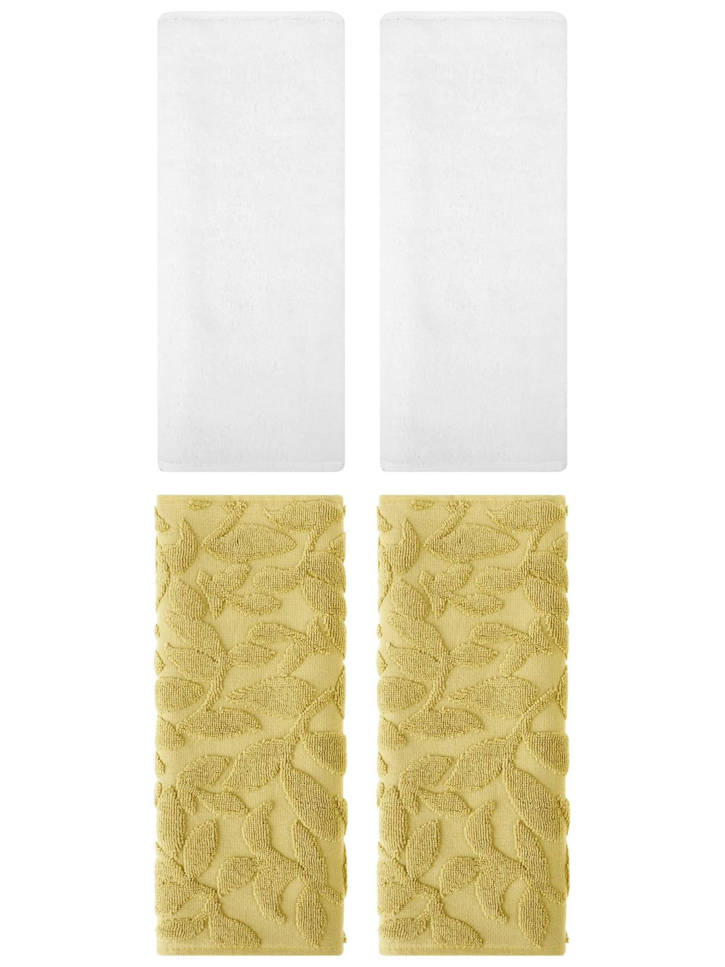 Unique Bargains 4 Pcs Soft Hand Towel Set White/Yellow 13" x 30"/14" x 30"