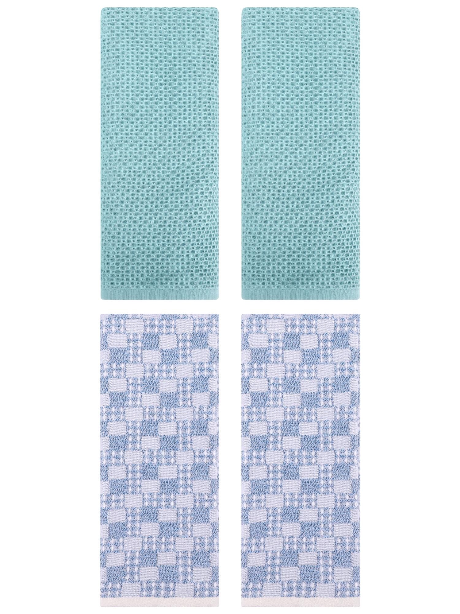 Unique Bargains 4 Pcs Soft Waffle Design Hand Towel Light Blue/Blue 13" x 30"/13" x 28"