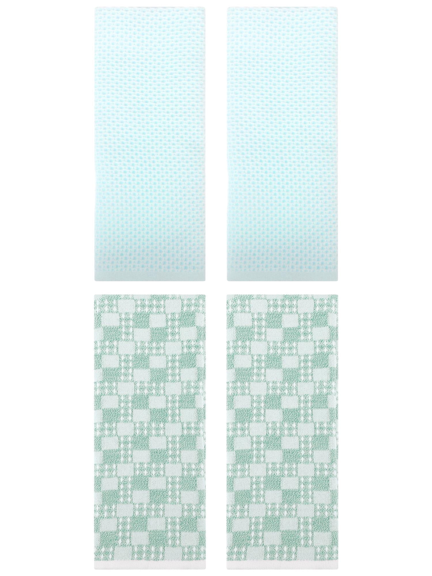 Unique Bargains 4 Pcs Soft Waffle Design Hand Towel Light Cyan/Green 13" x 30"/13" x 28"