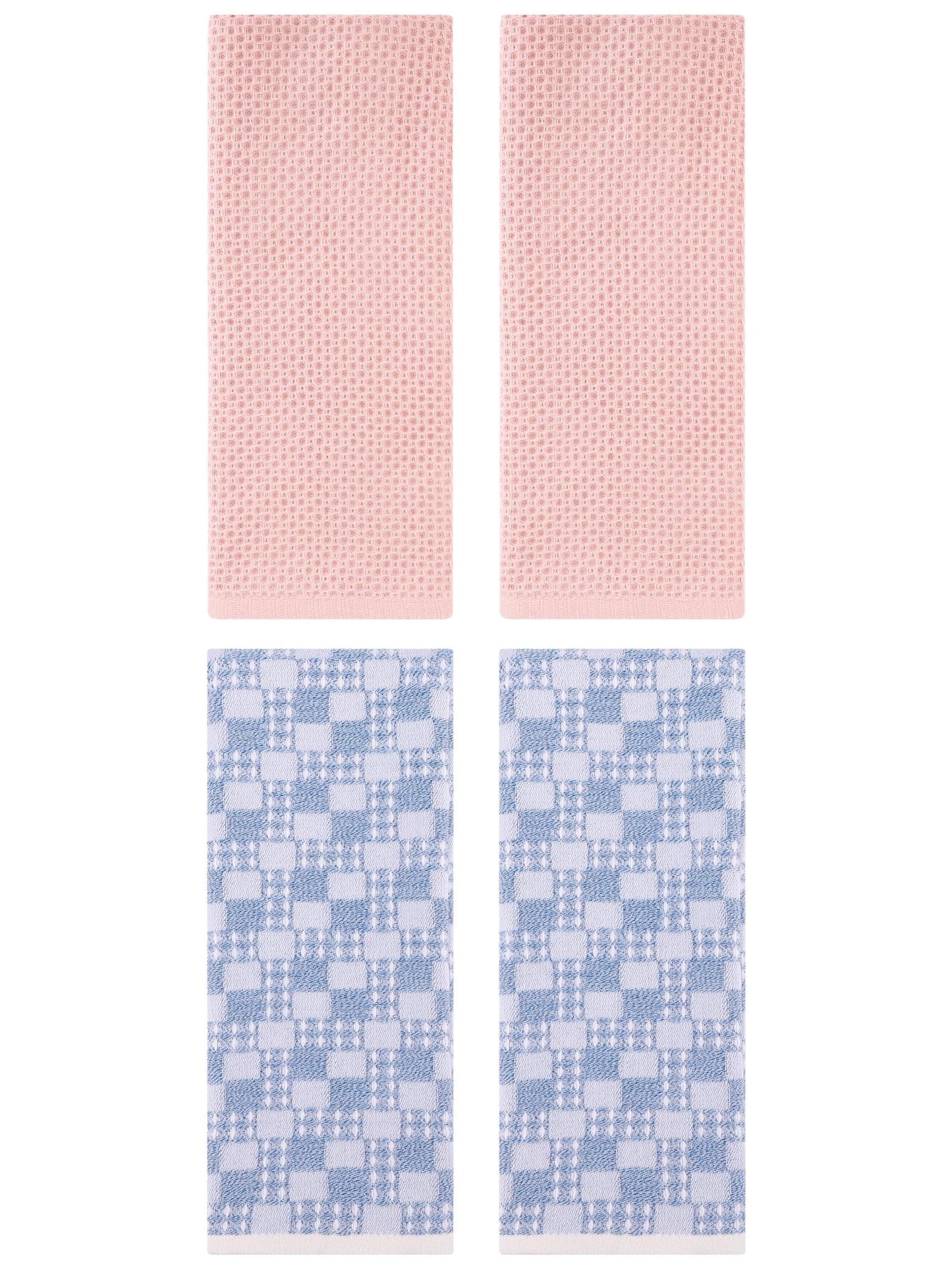 Unique Bargains 4 Pcs Soft Waffle Design Hand Towel Pink/Blue 13" x 30"/13" x 28"