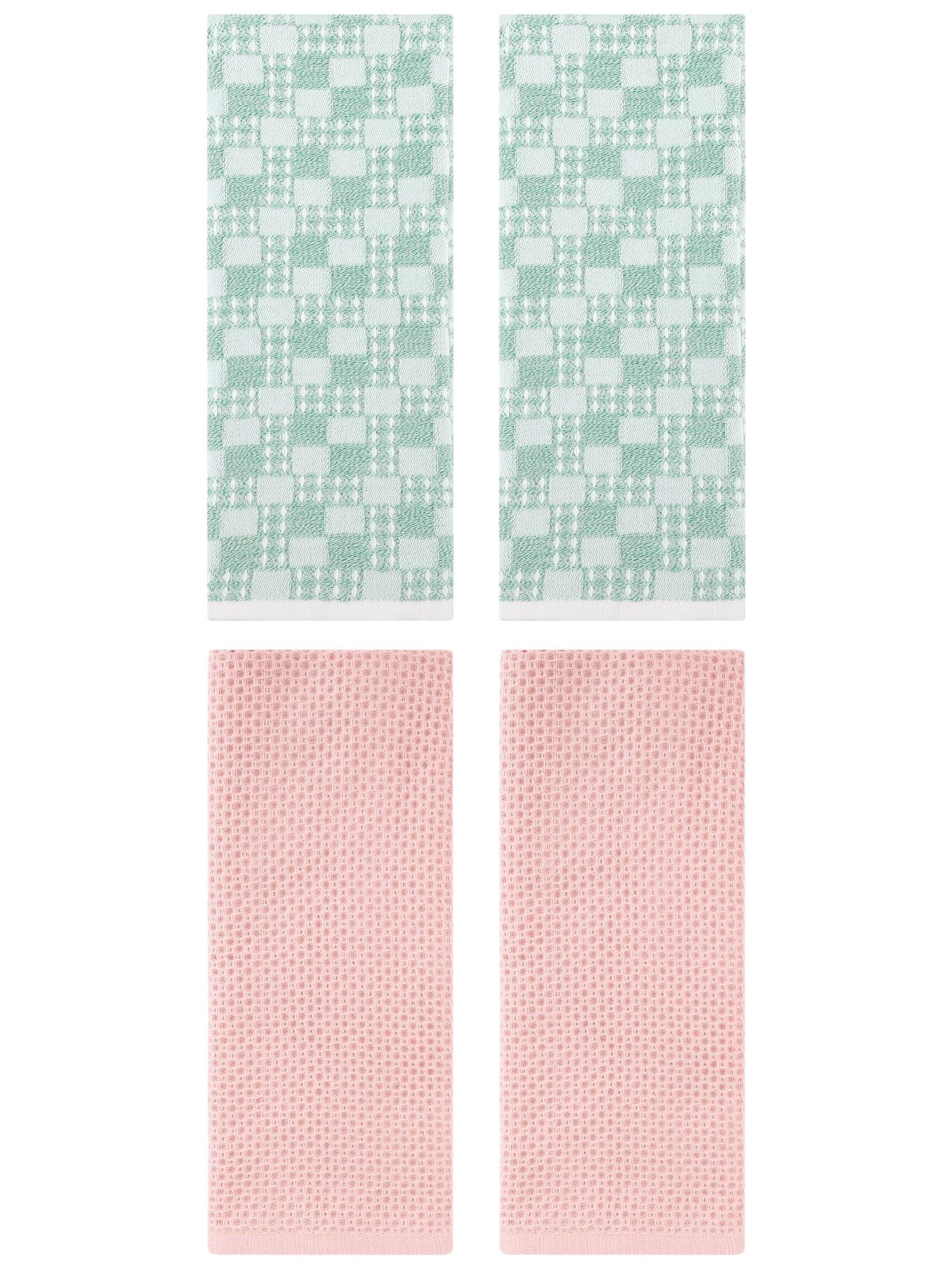 Unique Bargains 4 Pcs Soft Waffle Design Hand Towel Pink/Green 13" x 30"/13" x 28"
