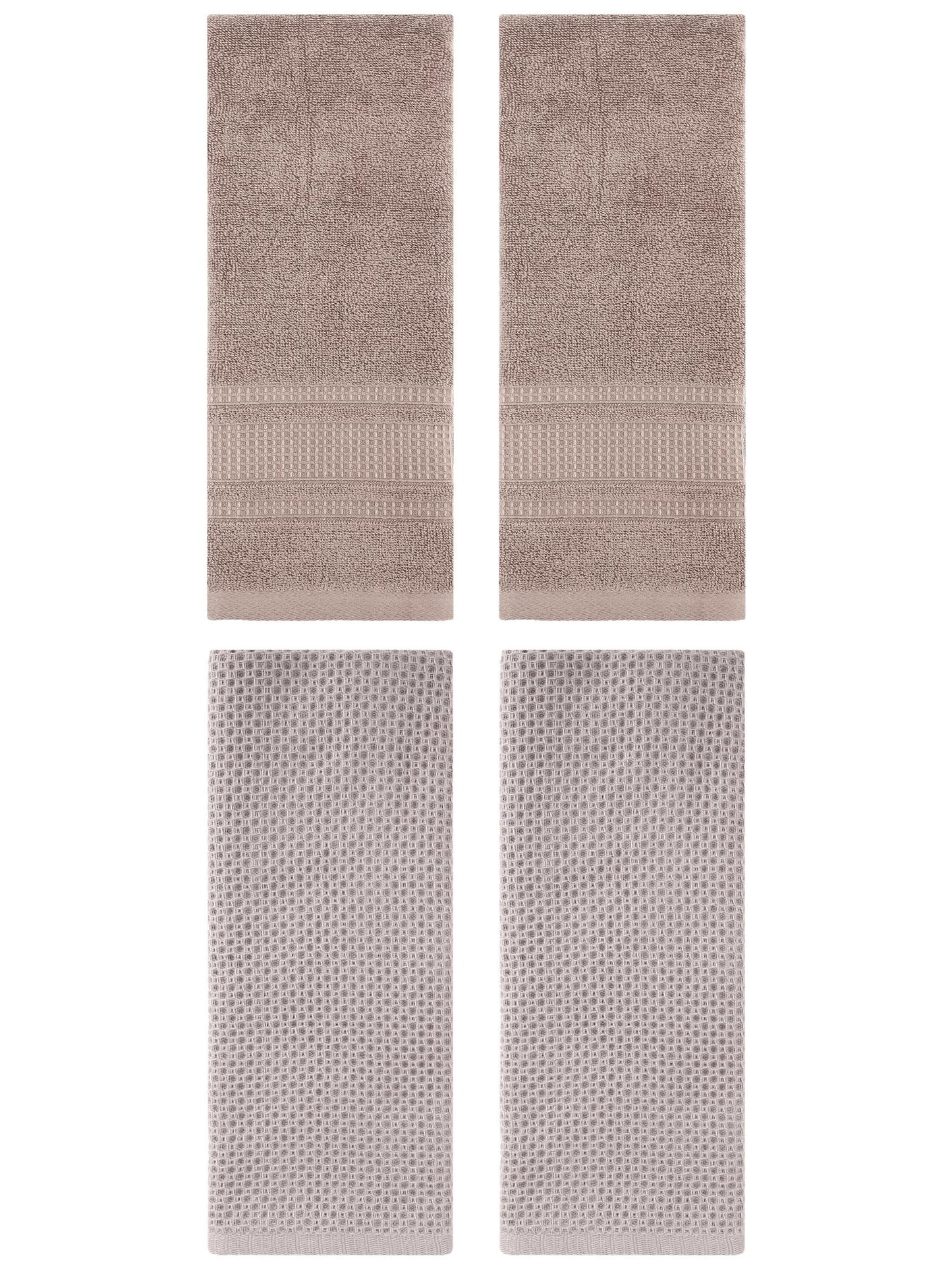 Unique Bargains 4 Pcs Soft Waffle Hand Towel Camel/Brown 13" x 30"/13" x 29"
