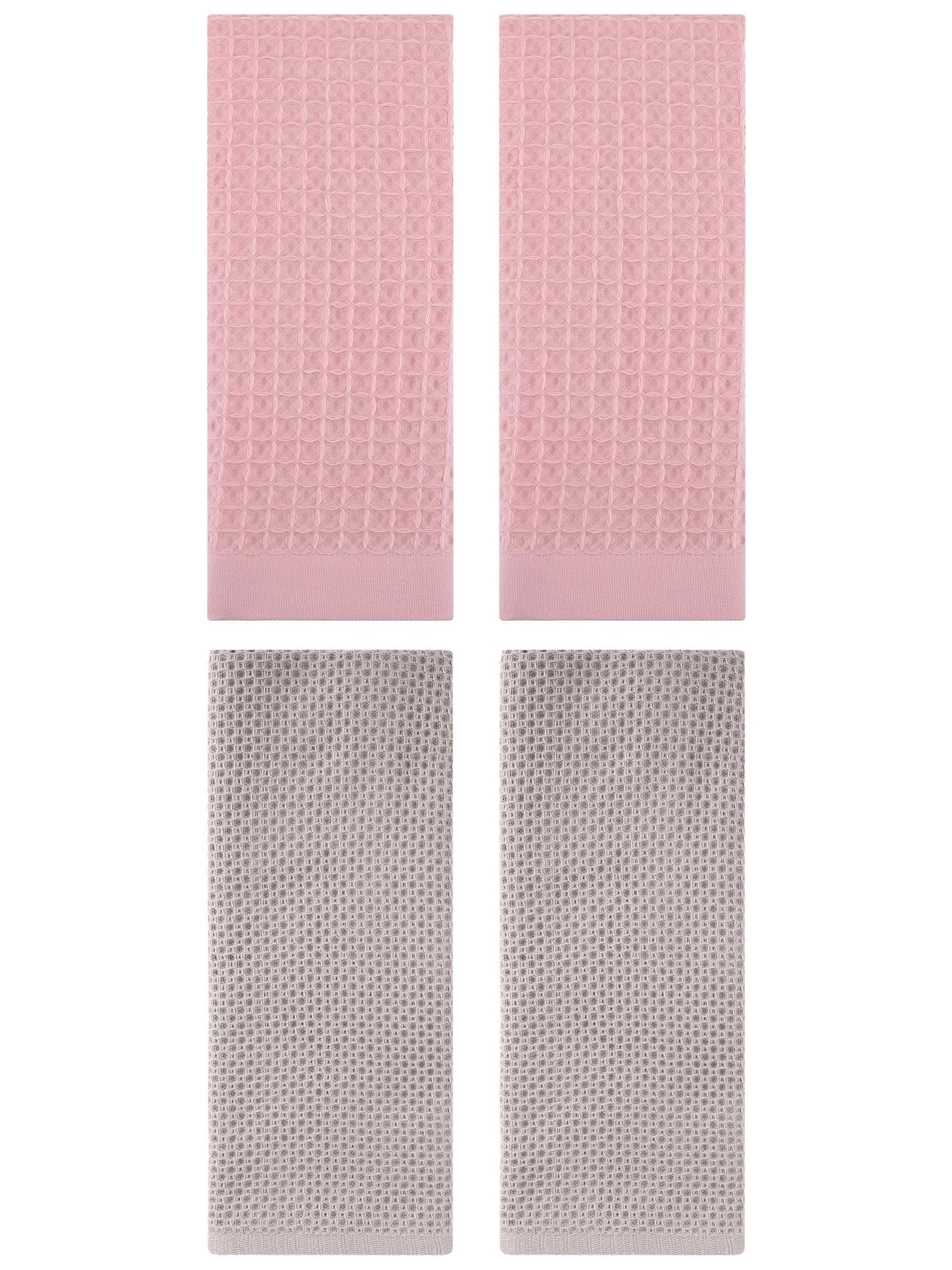 Unique Bargains 4 Pcs Soft Waffle Hand Towel Camel/Pink 13" x 30"/14" x 30"