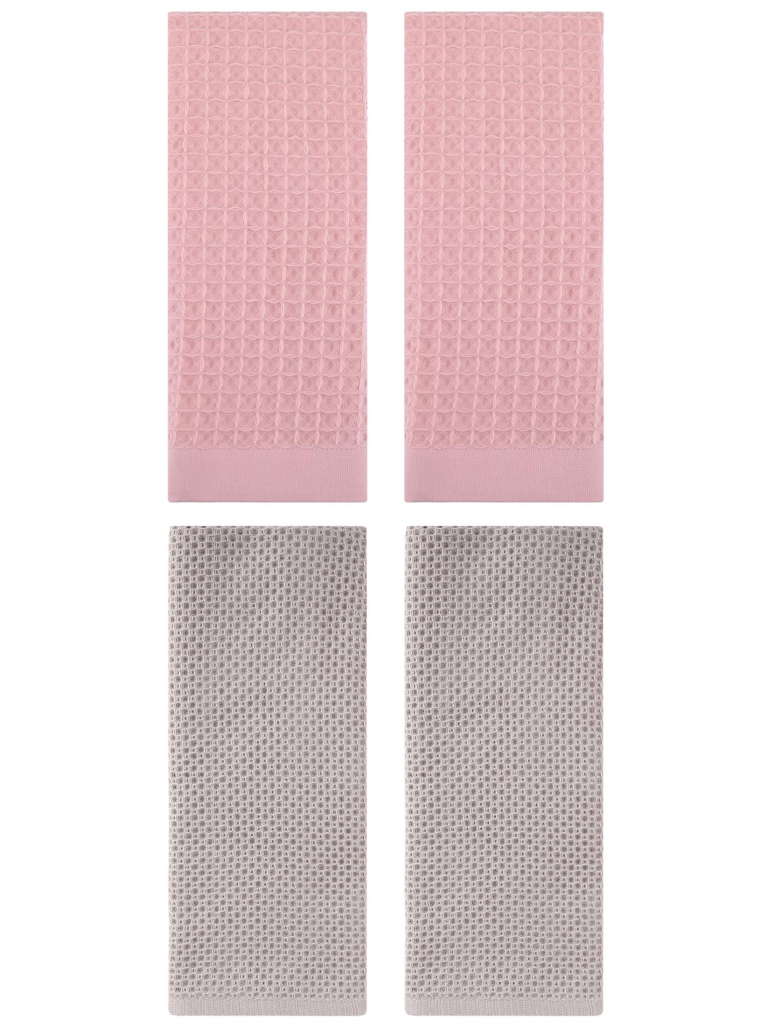 Unique Bargains 4 Pcs Soft Waffle Hand Towel Camel/Pink 13" x 30"/14" x 30"