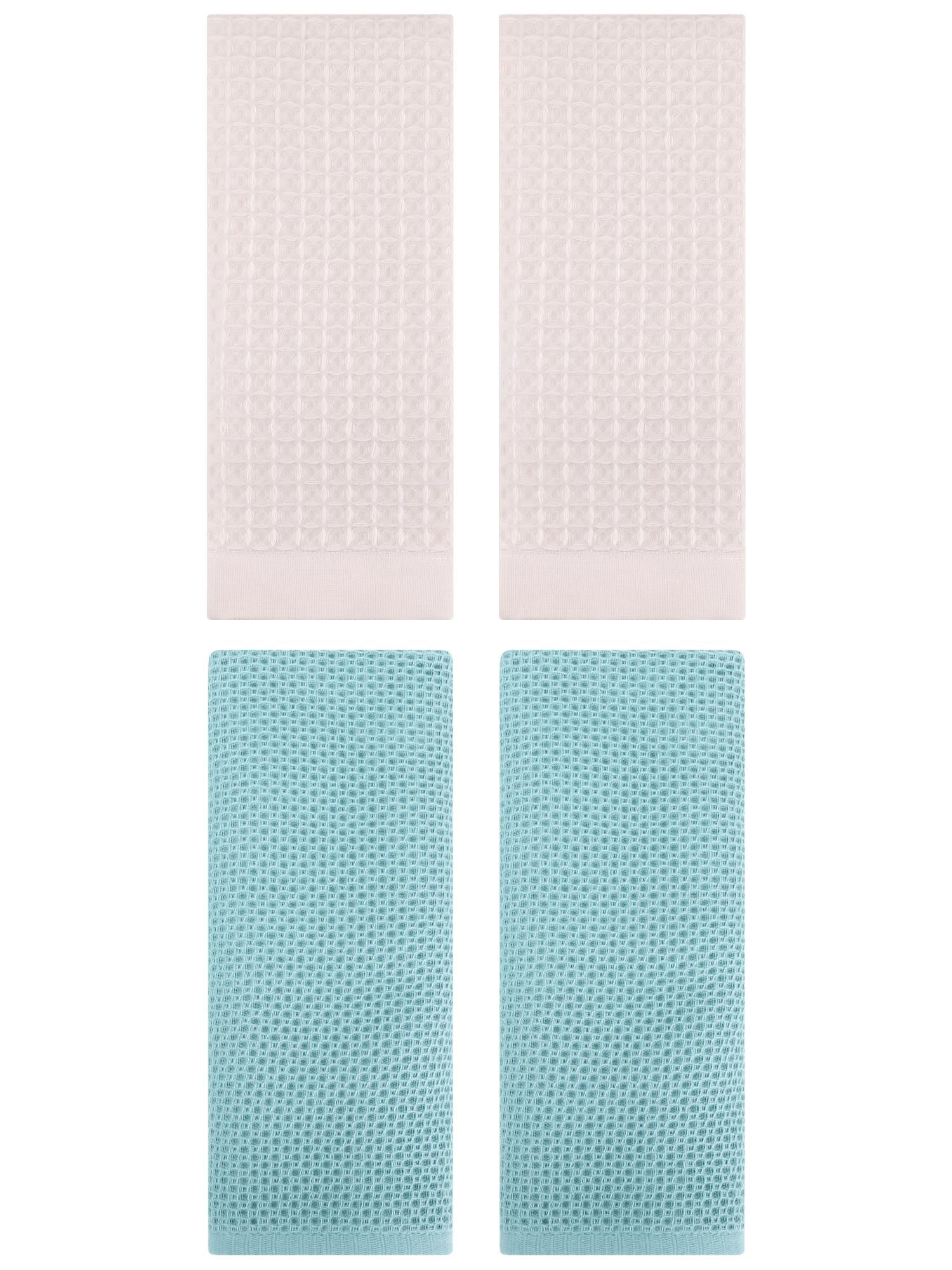 Unique Bargains 4 Pcs Soft Waffle Hand Towel Light Blue/Beige 13" x 30"/14" x 30"