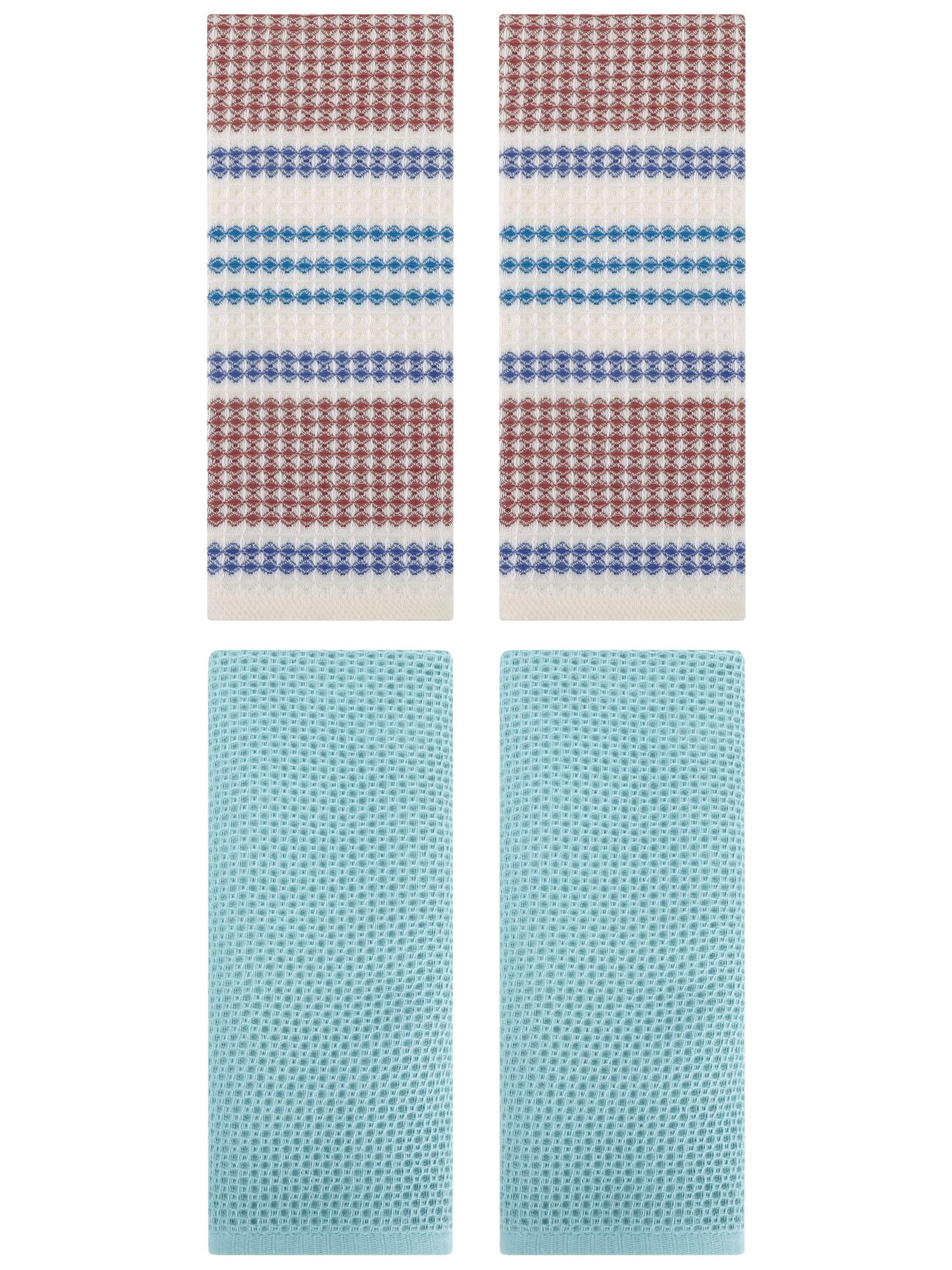 Unique Bargains 4 Pcs Soft Waffle Hand Towel Light Blue/Blue Brown 13" x 30"/13" x 29"