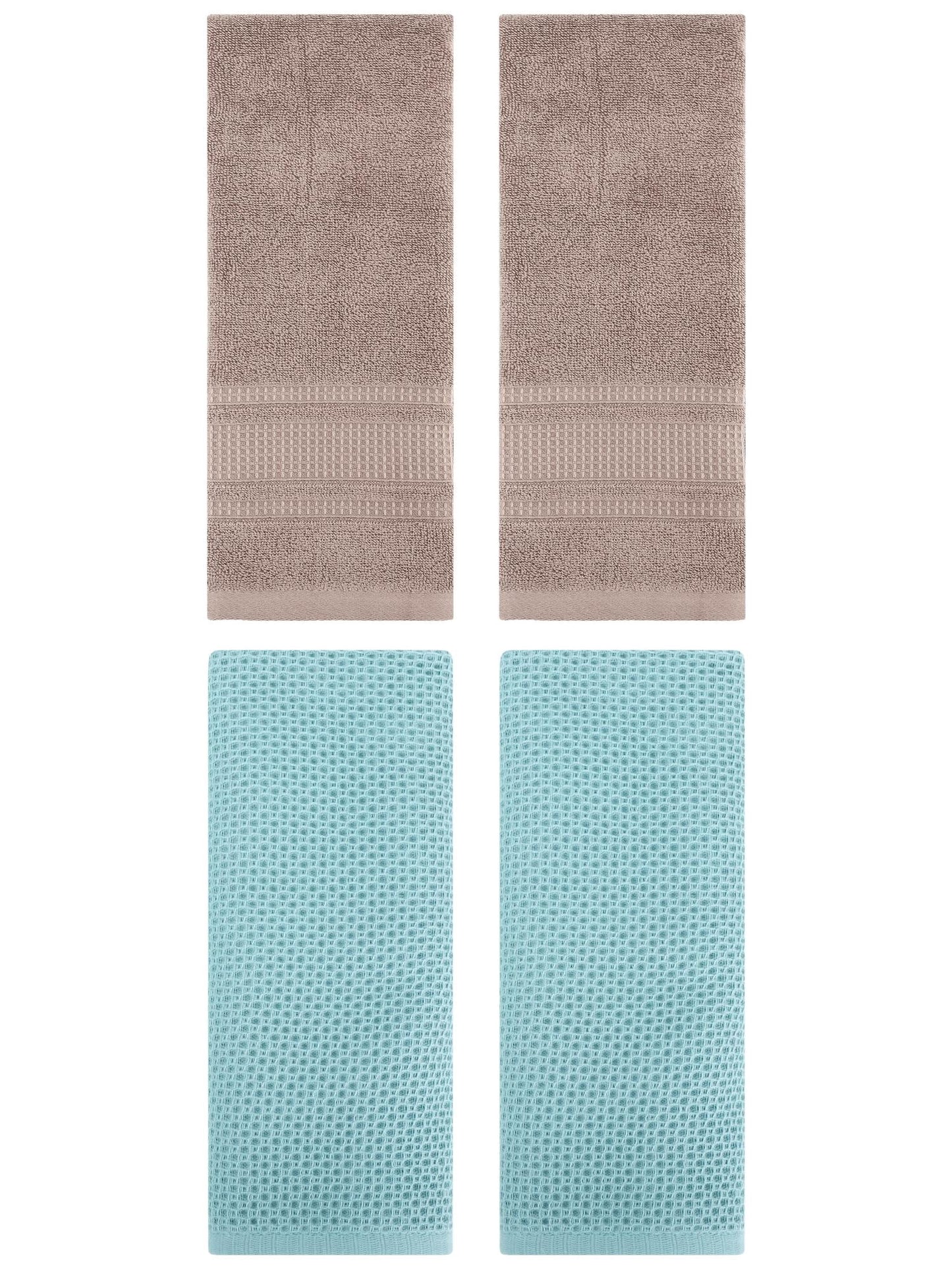 Unique Bargains 4 Pcs Soft Waffle Hand Towel Light Blue/Brown 13" x 30"/13" x 29"