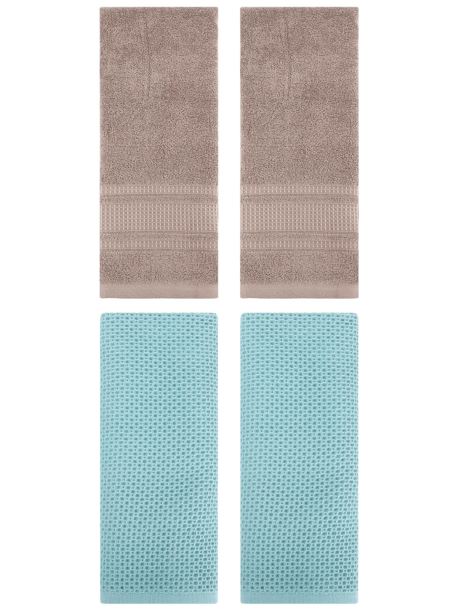 Unique Bargains 4 Pcs Soft Waffle Hand Towel Light Blue/Brown 13" x 30"/13" x 29"