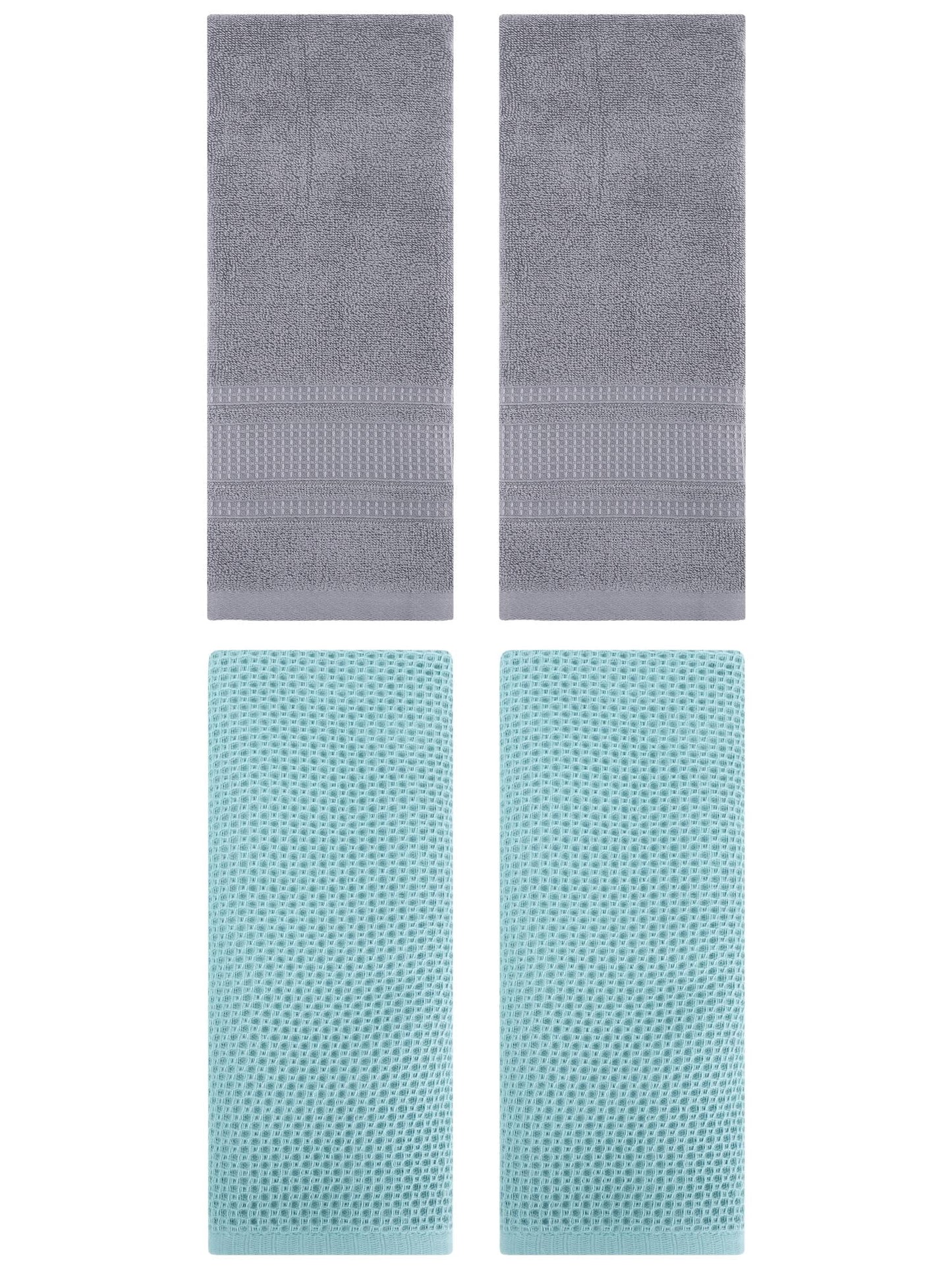 Unique Bargains 4 Pcs Soft Waffle Hand Towel Light Blue/Grey 13" x 30"/13" x 29"