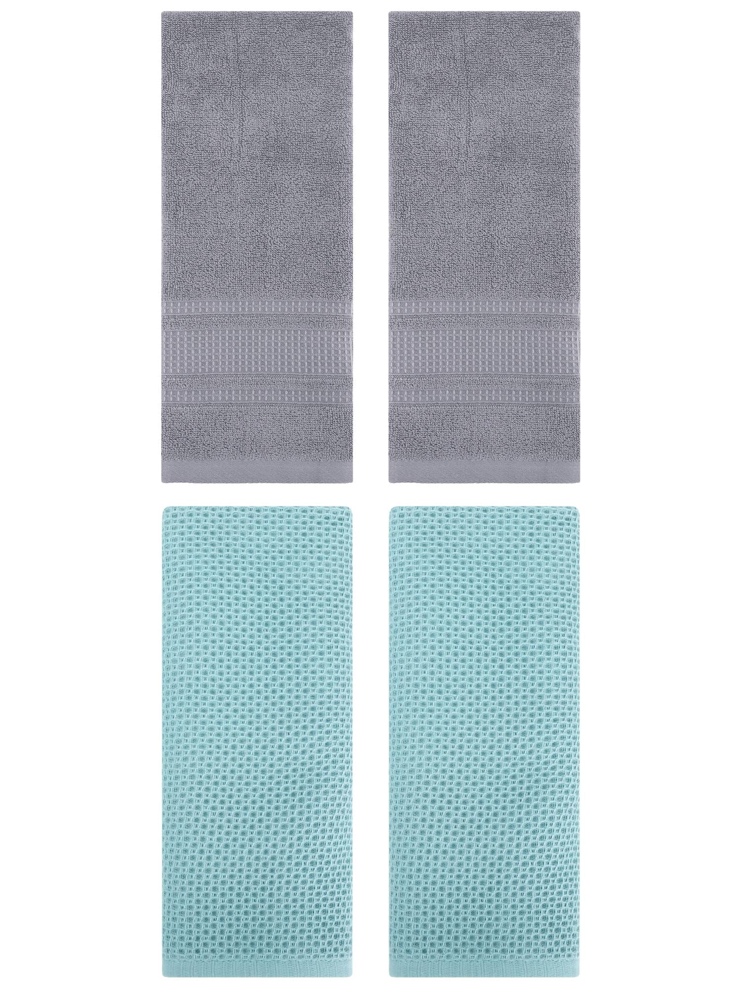 Unique Bargains 4 Pcs Soft Waffle Hand Towel Light Blue/Grey 13" x 30"/13" x 29"
