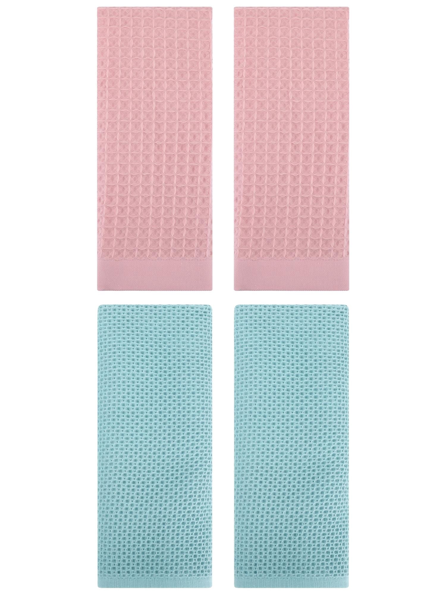 Unique Bargains 4 Pcs Soft Waffle Hand Towel Light Blue/Pink 13" x 30"/14" x 30"