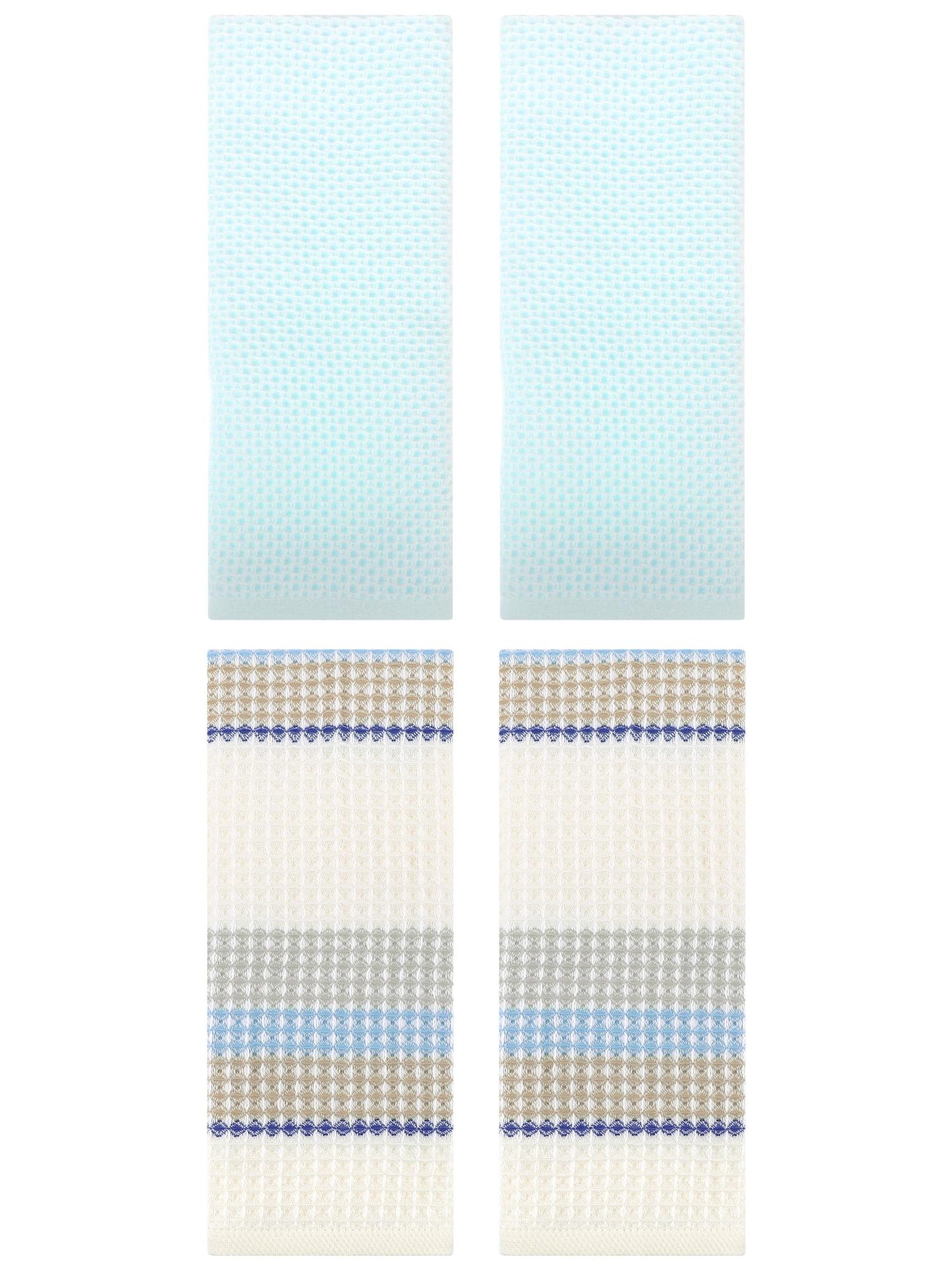 Unique Bargains 4 Pcs Soft Waffle Hand Towel Light Cyan/Beige Yellow 13" x 30"/13" x 29"