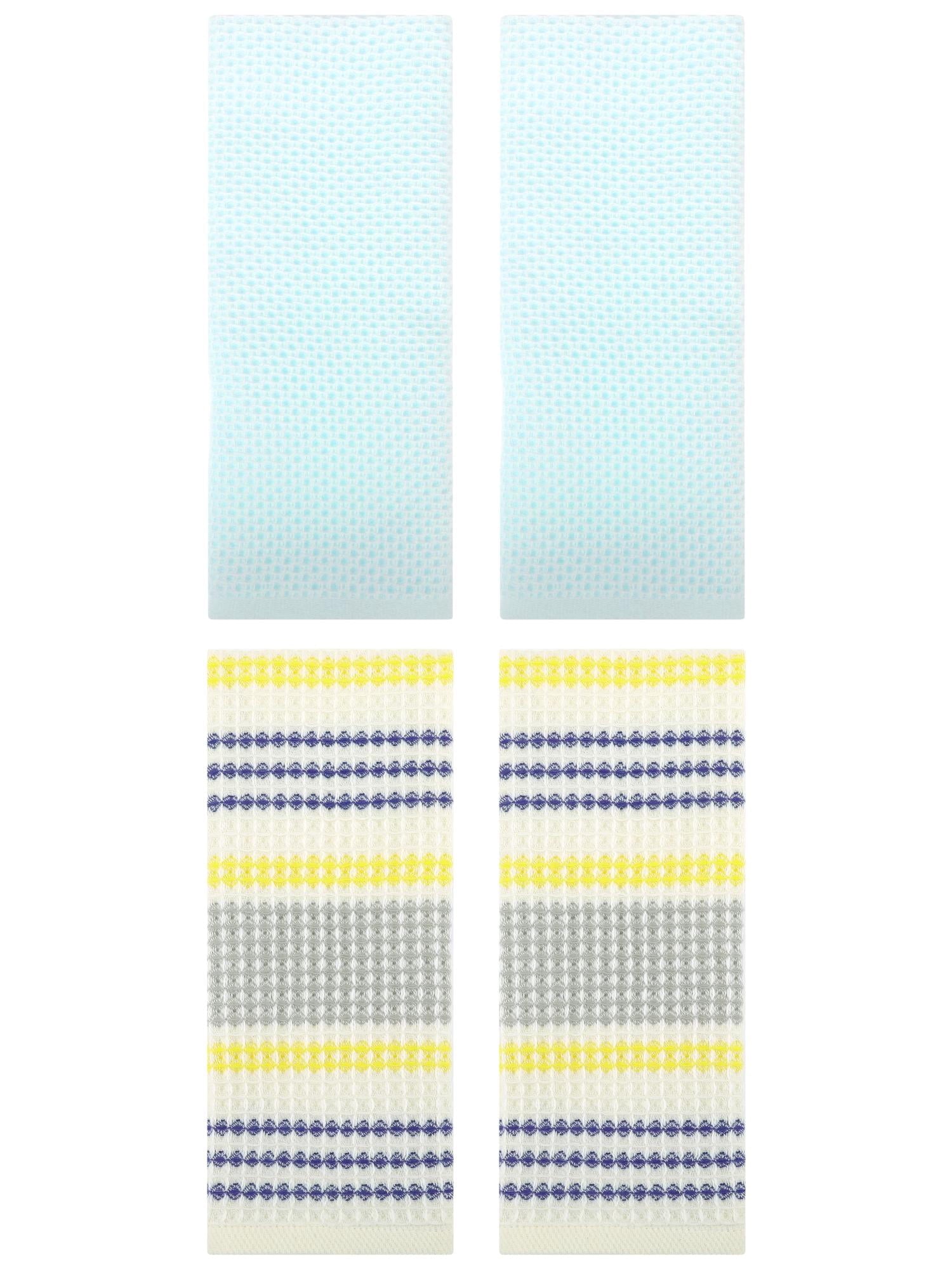 Unique Bargains 4 Pcs Soft Waffle Hand Towel Light Cyan/Blue Yellow 13" x 30"/13" x 29"