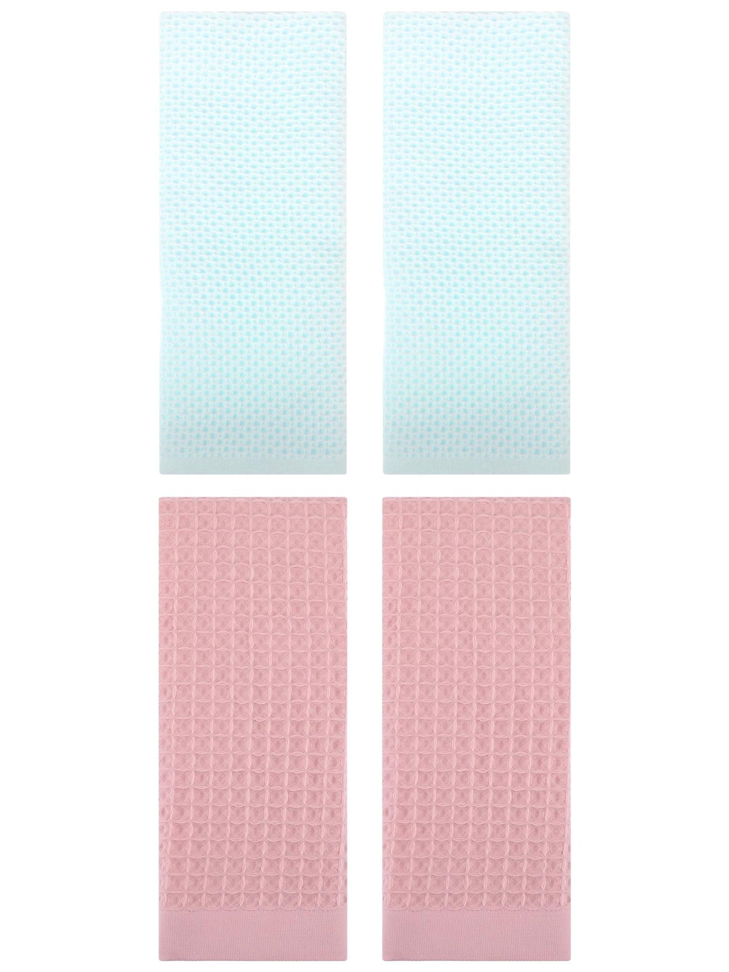 Unique Bargains 4 Pcs Soft Waffle Hand Towel Light Cyan/Pink 13" x 30"/14" x 30"