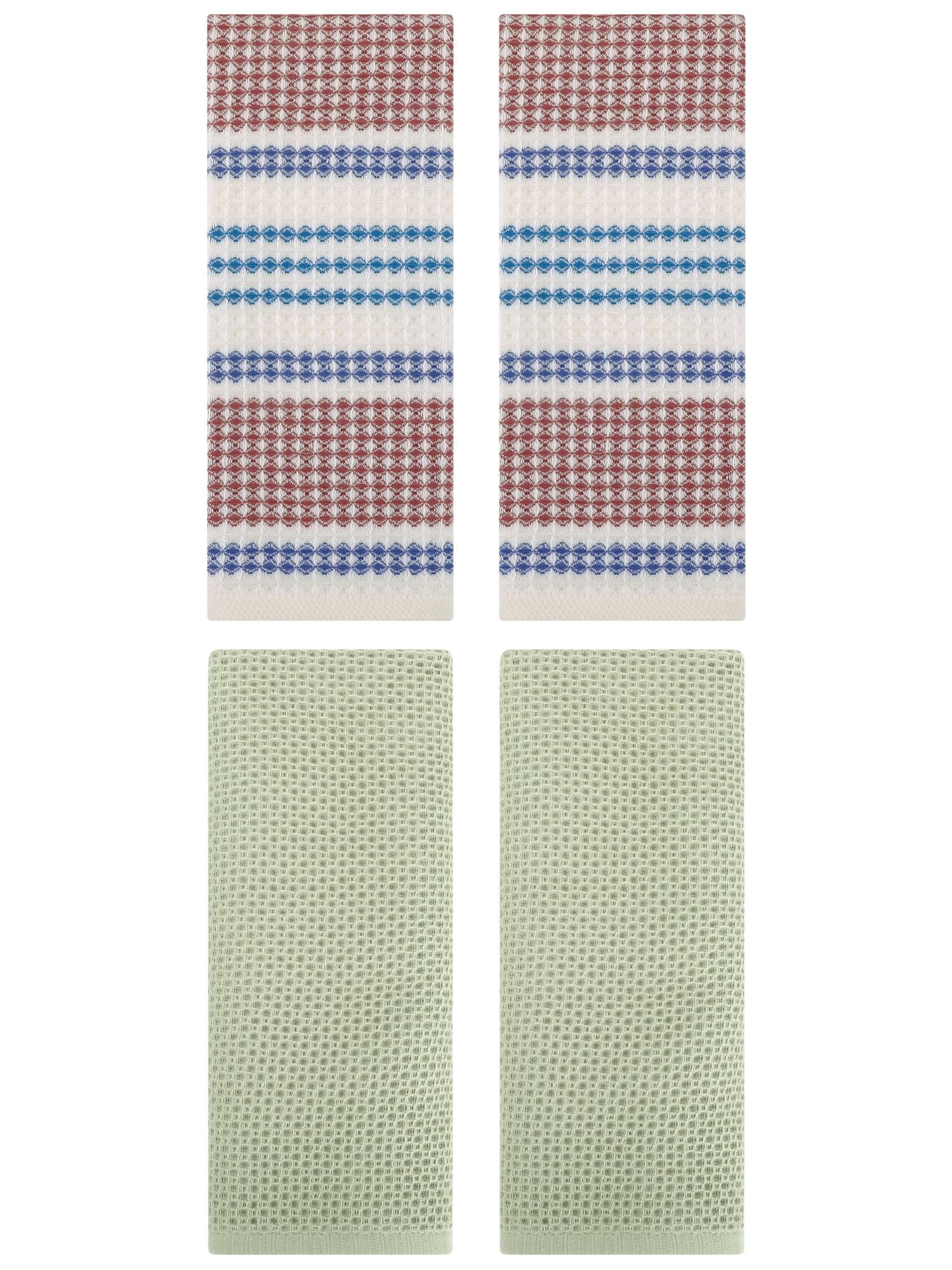 Unique Bargains 4 Pcs Soft Waffle Hand Towel Light Green/Blue Brown 13" x 30"/13" x 29"
