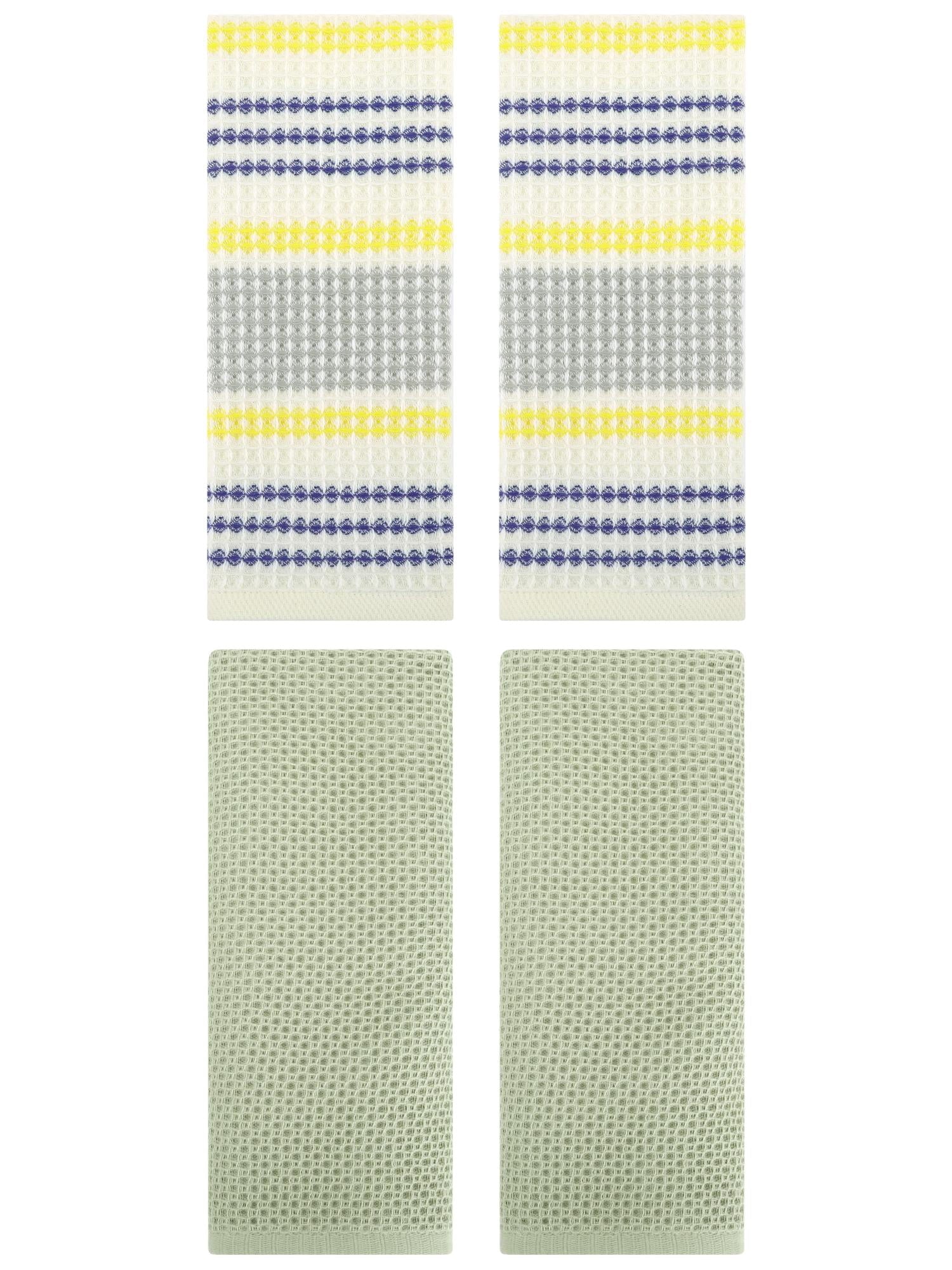 Unique Bargains 4 Pcs Soft Waffle Hand Towel Light Green/Blue Yellow 13" x 30"/13" x 29"