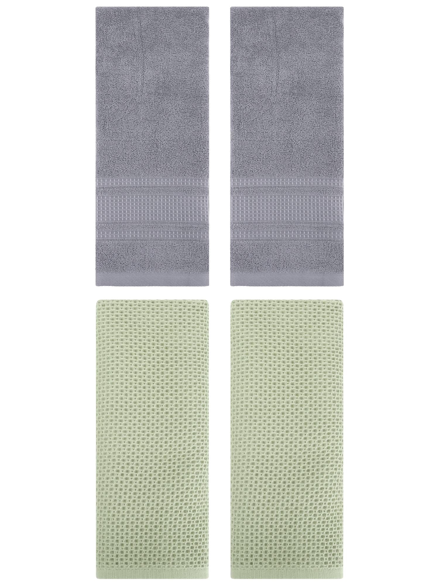 Unique Bargains 4 Pcs Soft Waffle Hand Towel Light Green/Grey 13" x 30"/13" x 29"