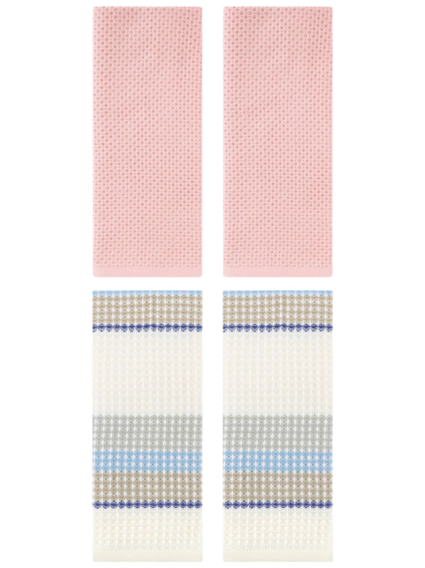 Unique Bargains 4 Pcs Soft Waffle Hand Towel Pink/Beige Yellow 13" x 30"/13" x 29"