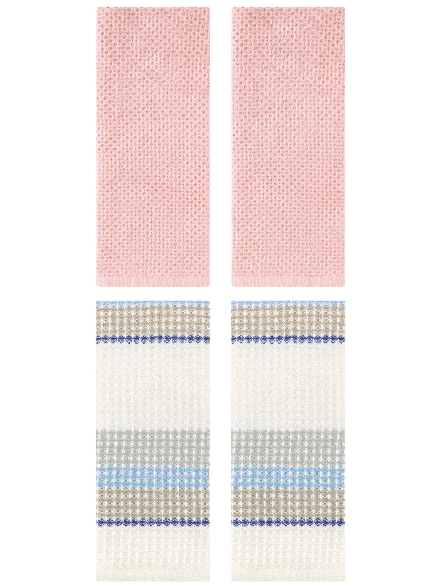 Unique Bargains 4 Pcs Soft Waffle Hand Towel Pink/Beige Yellow 13" x 30"/13" x 29"