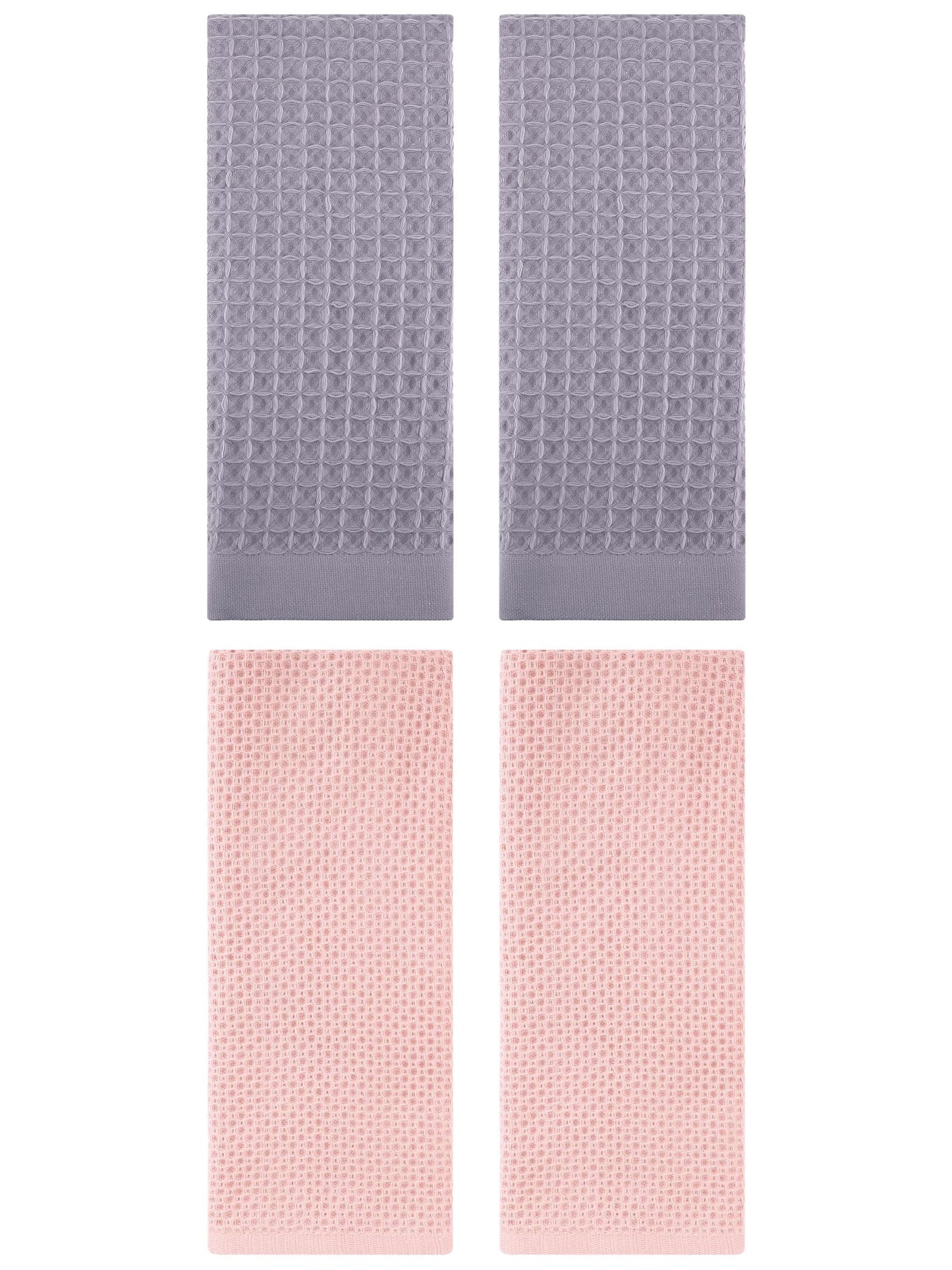 Unique Bargains 4 Pcs Soft Waffle Hand Towel Pink/Grey 13" x 30"/14" x 30"