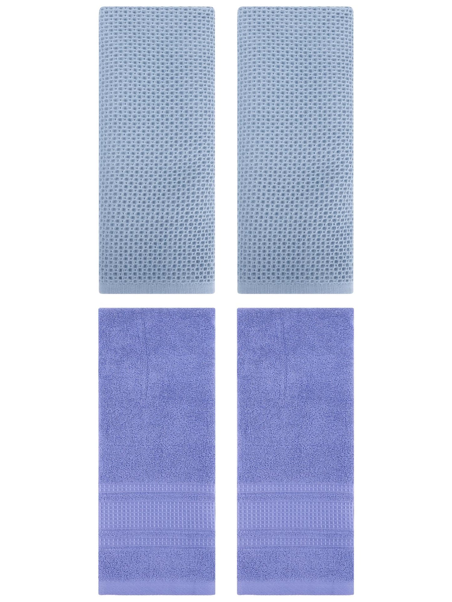 Unique Bargains 4 Pcs Soft Waffle Hand Towel Steel Blue/Dark Blue 13" x 30"/13" x 29"