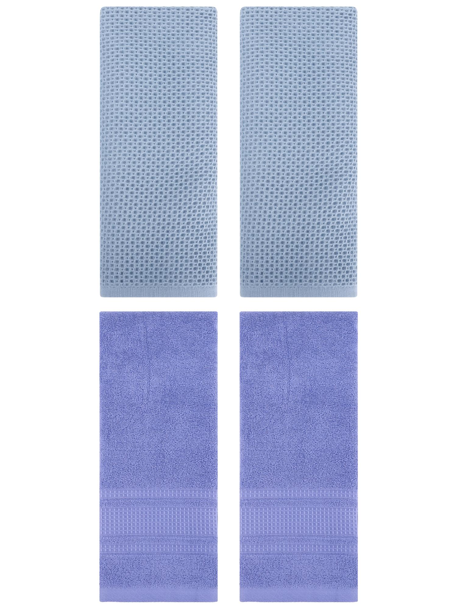Unique Bargains 4 Pcs Soft Waffle Hand Towel Steel Blue/Dark Blue 13" x 30"/13" x 29"