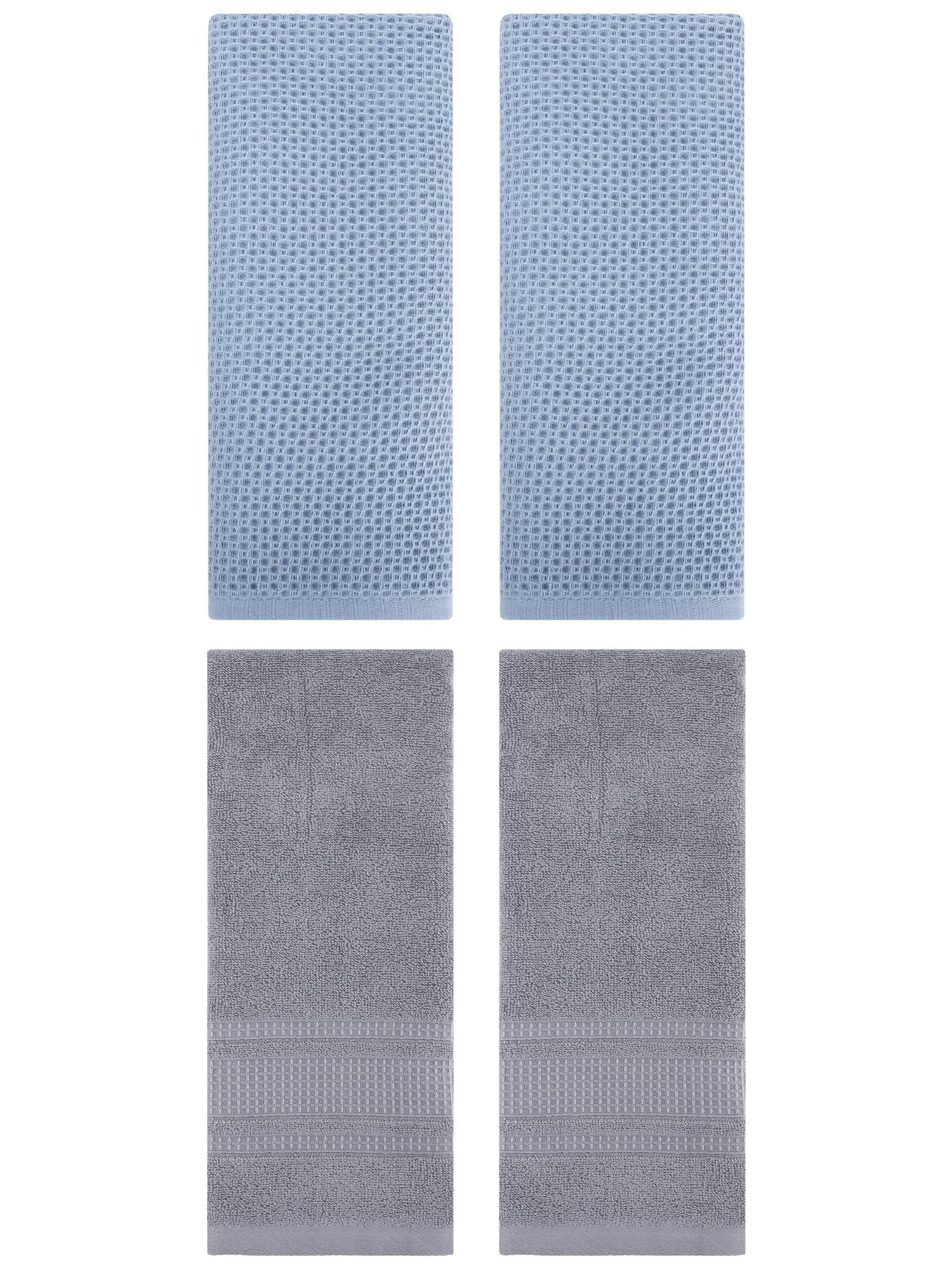 Unique Bargains 4 Pcs Soft Waffle Hand Towel Steel Blue/Grey 13" x 30"/13" x 29"