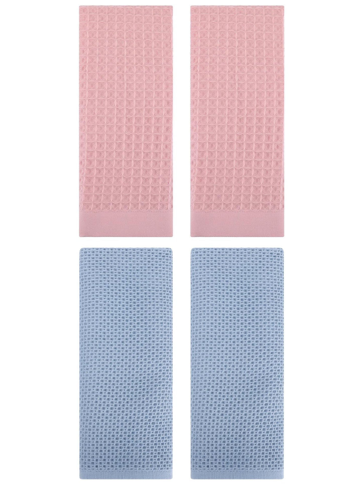 Unique Bargains 4 Pcs Soft Waffle Hand Towel Steel Blue/Pink 13" x 30"/14" x 30"