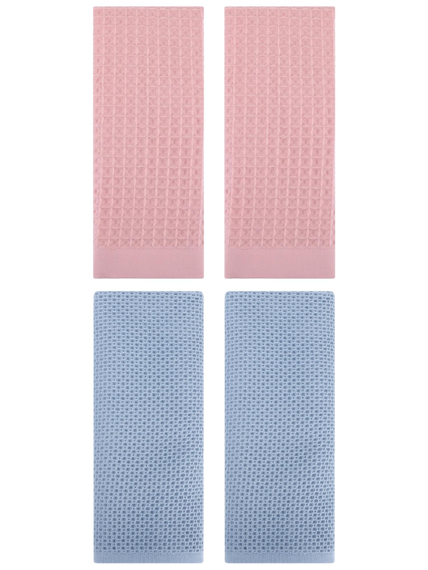 Unique Bargains 4 Pcs Soft Waffle Hand Towel Steel Blue/Pink 13" x 30"/14" x 30"