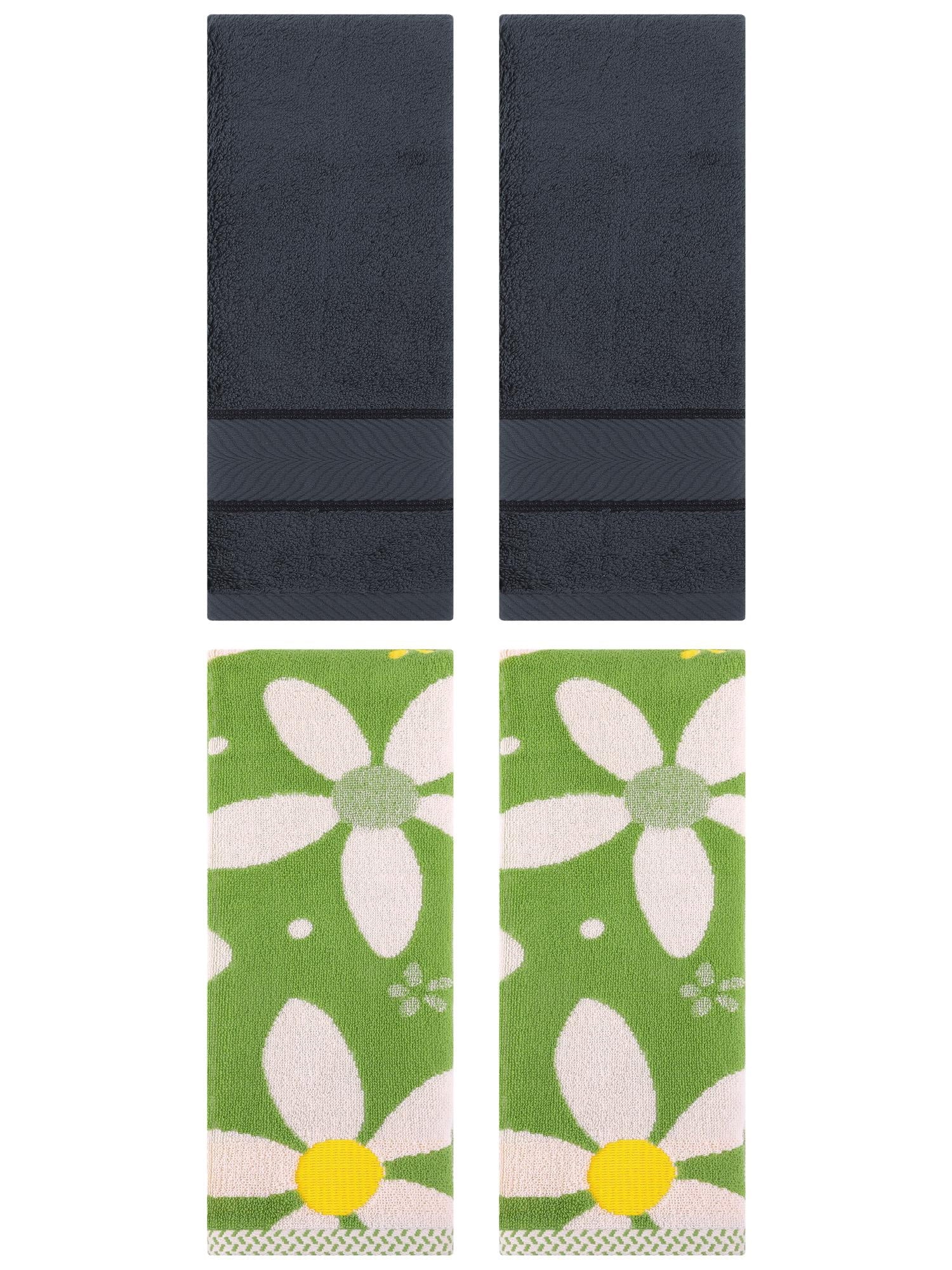 Unique Bargains 4 Pcs Sold Striped Cotton Hand Towels Dark Grey/Green 14" x 30"/13" x 29"