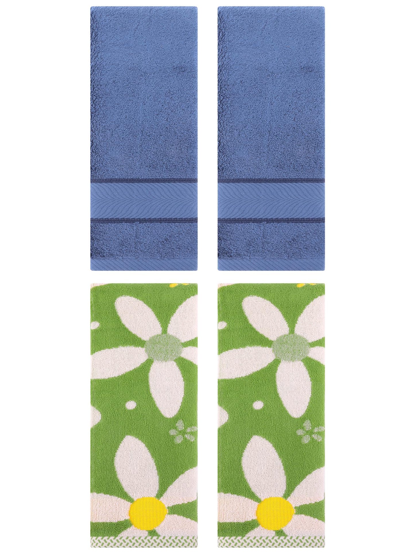 Unique Bargains 4 Pcs Sold Striped Cotton Hand Towels Light Blue/Green 14" x 30"/13" x 29"