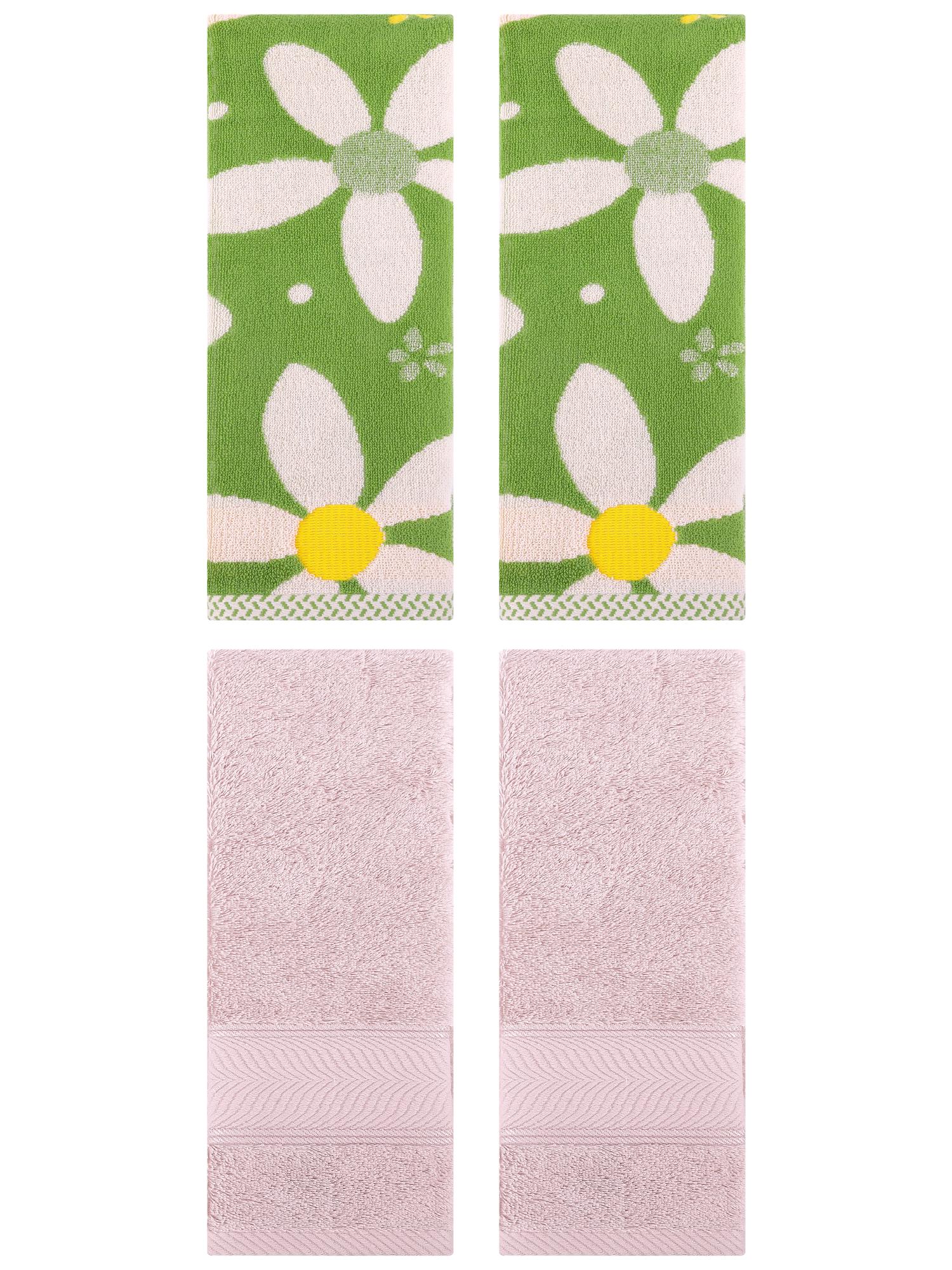 Unique Bargains 4 Pcs Sold Striped Cotton Hand Towels Light Pink/Green 14" x 30"/13" x 29"
