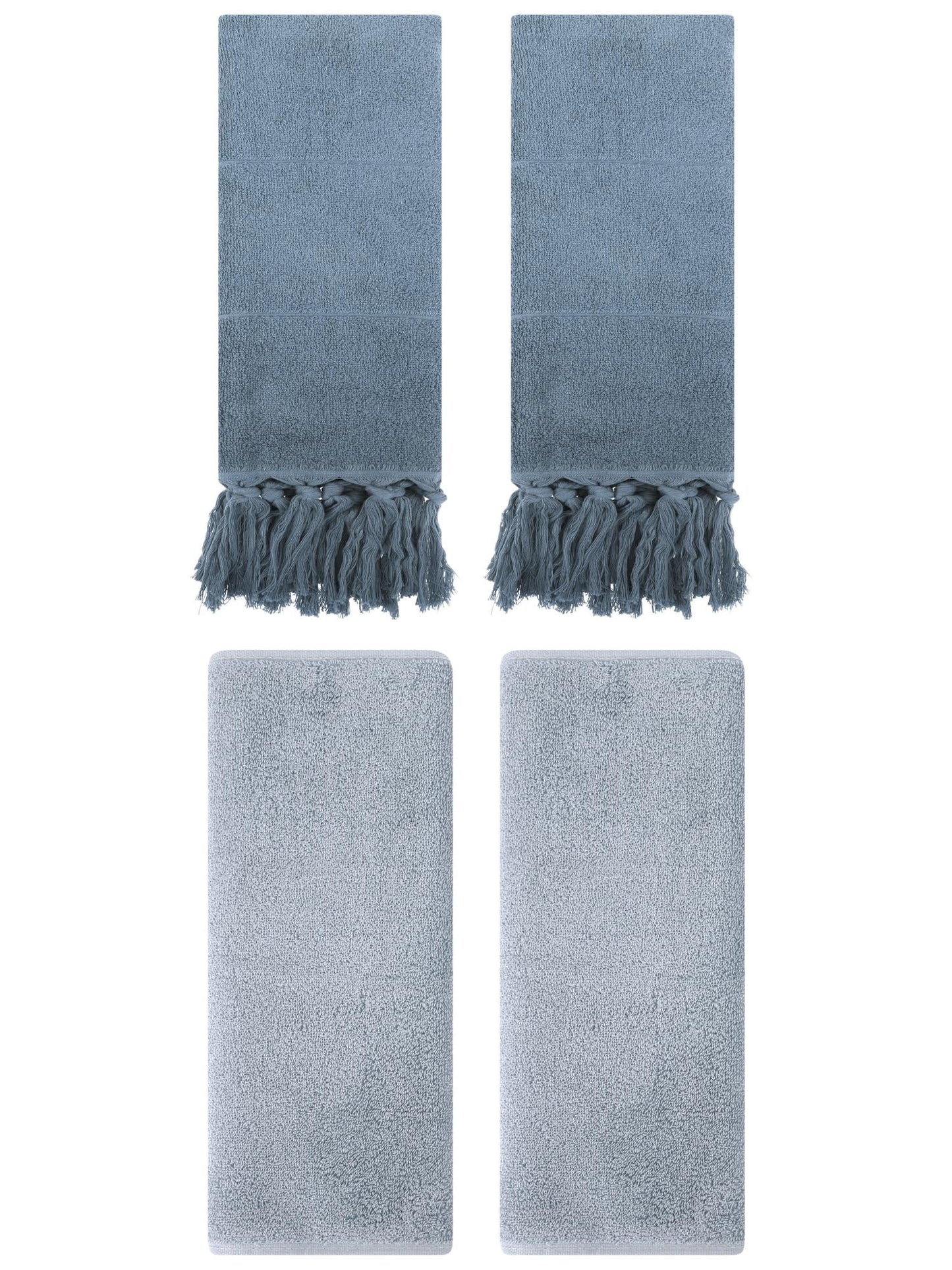 Unique Bargains 4 Pcs Solid Cotton Hand Towels Blue/Light Grey 14" x 30"/13" x 30"