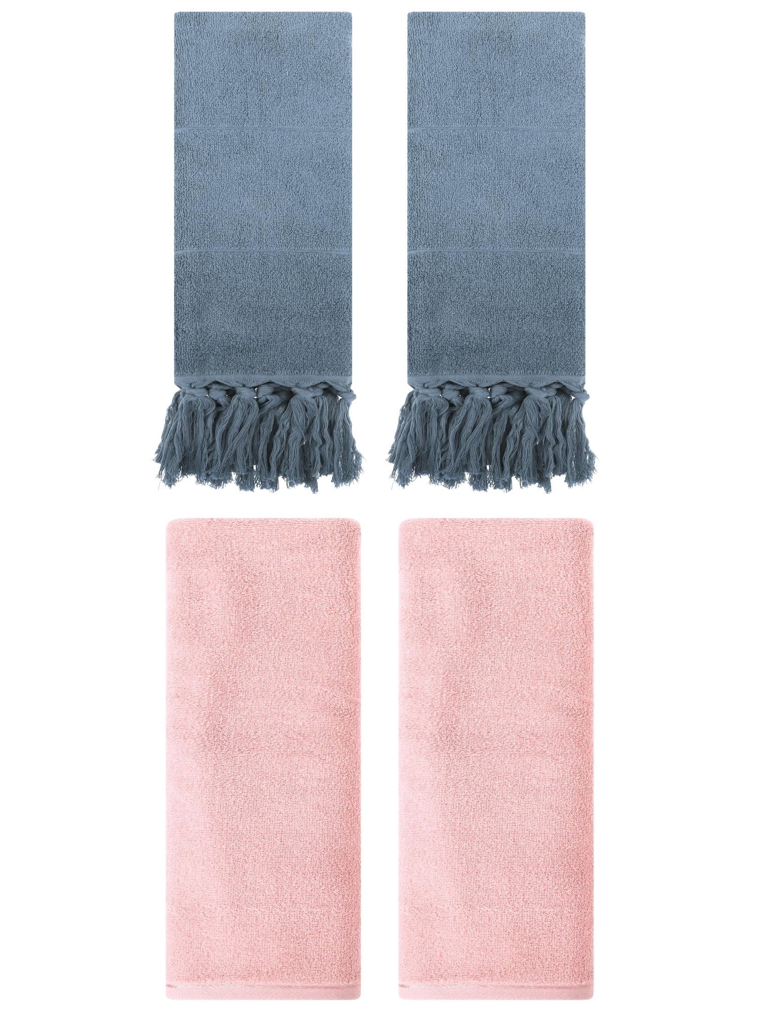 Unique Bargains 4 Pcs Solid Cotton Hand Towels Blue/Pink 14" x 30"/13" x 30"