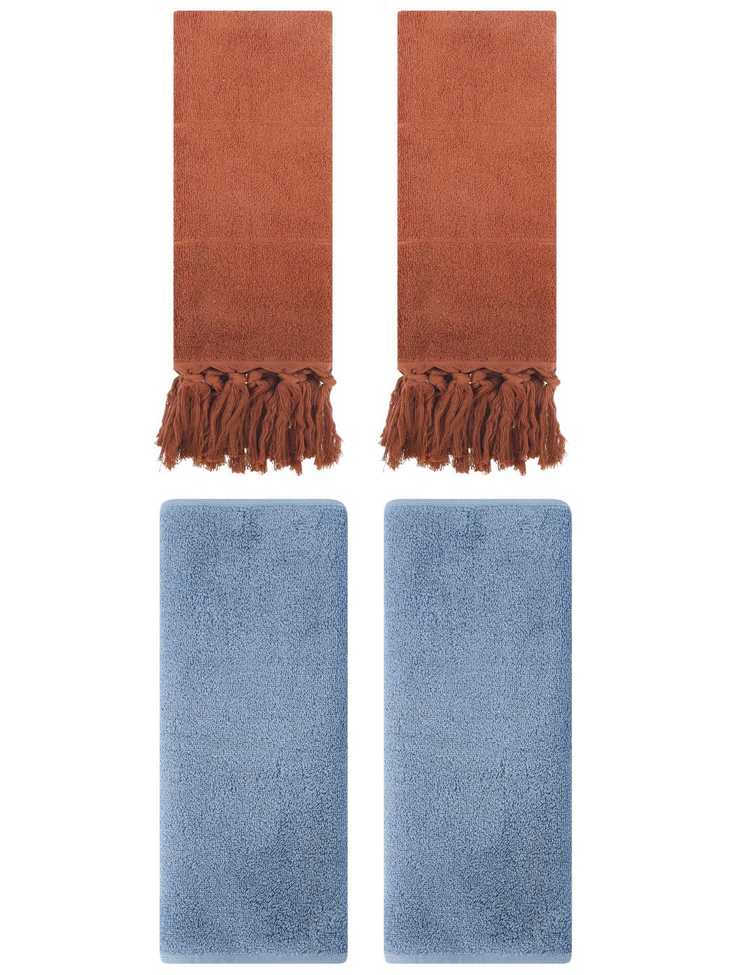 Unique Bargains 4 Pcs Solid Cotton Hand Towels Brown/Light Steel Blue 14" x 30"/13" x 30"