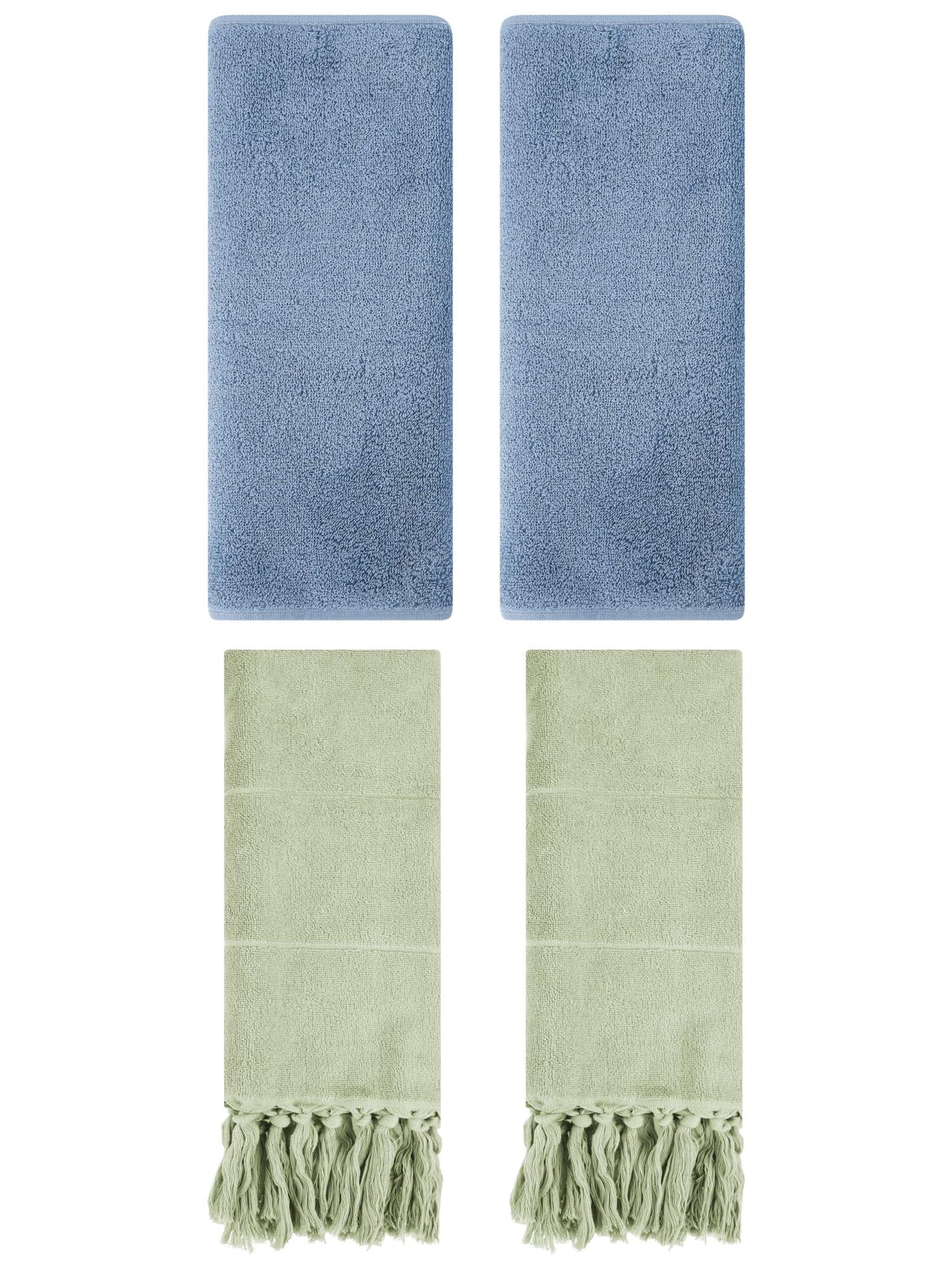 Unique Bargains 4 Pcs Solid Cotton Hand Towels Green/Light Steel Blue 14" x 30"/13" x 30"