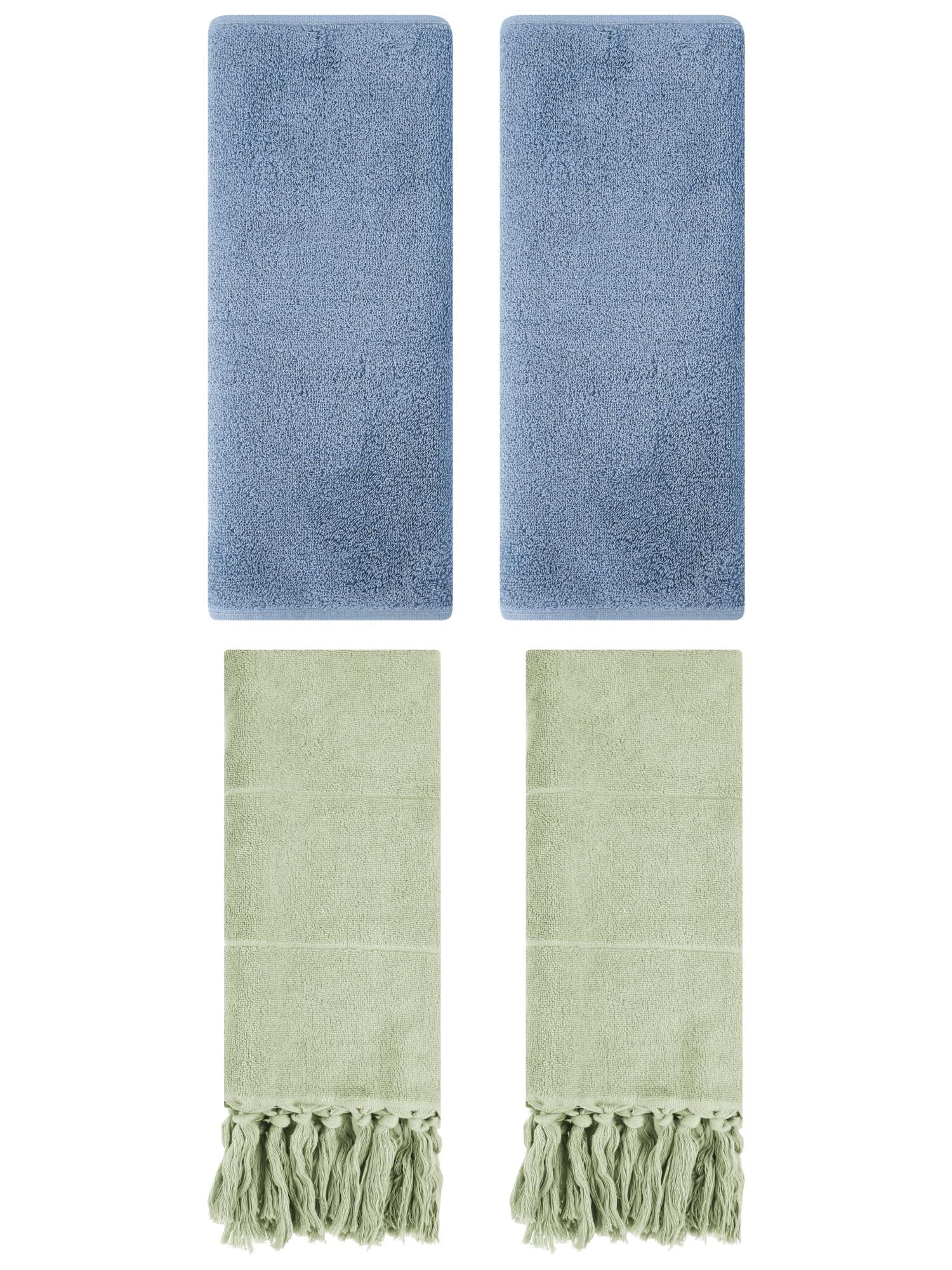 Unique Bargains 4 Pcs Solid Cotton Hand Towels Green/Light Steel Blue 14" x 30"/13" x 30"