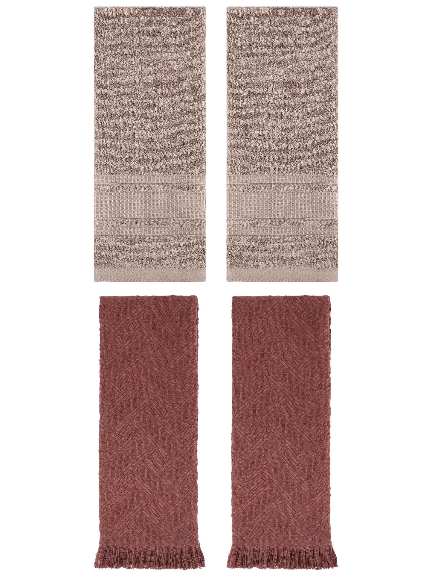 Unique Bargains 4 Pcs Solid Cotton Soft Waffle Hand Towels 13" x 29" Brown