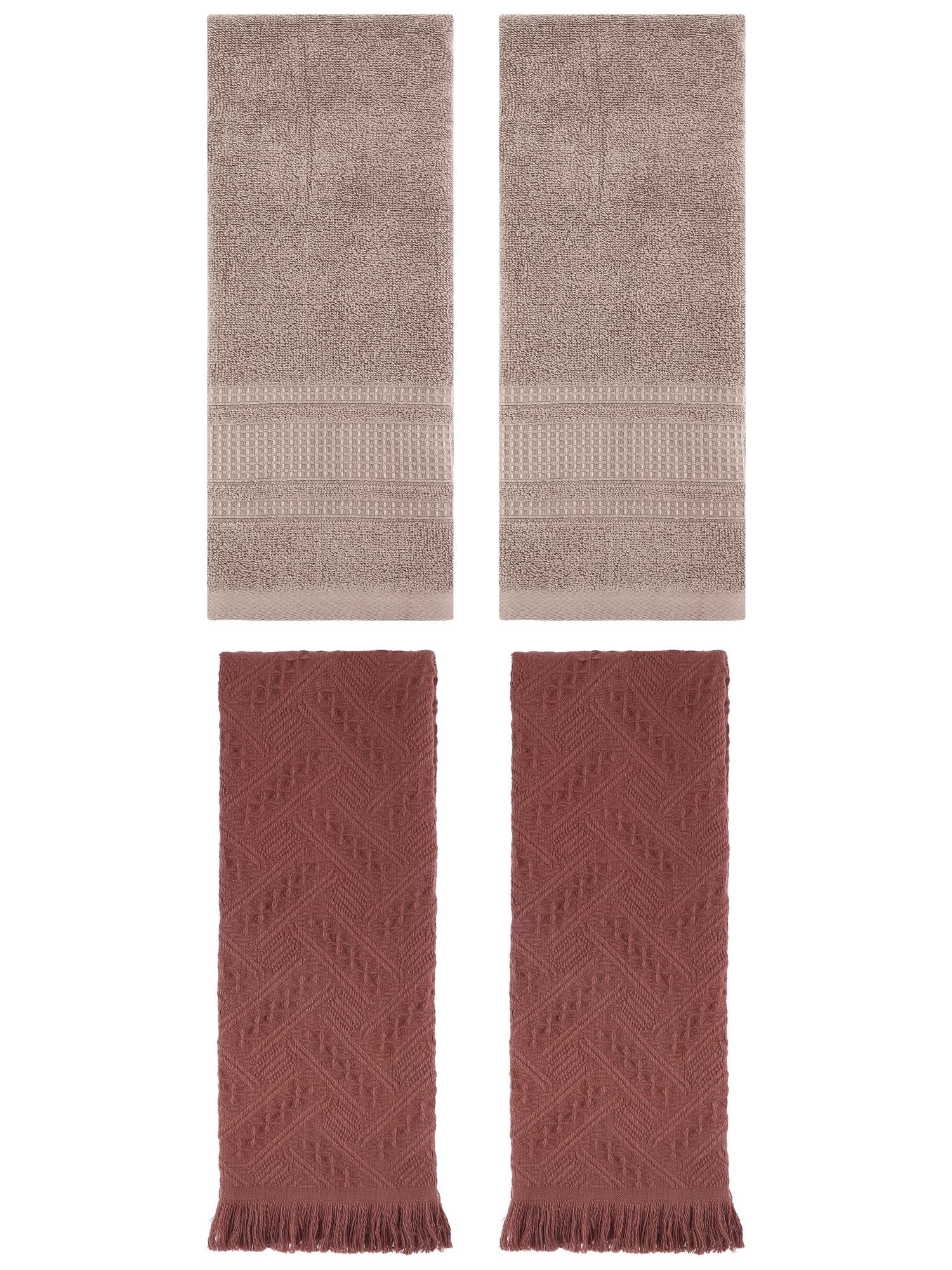 Unique Bargains 4 Pcs Solid Cotton Soft Waffle Hand Towels 13" x 29" Brown