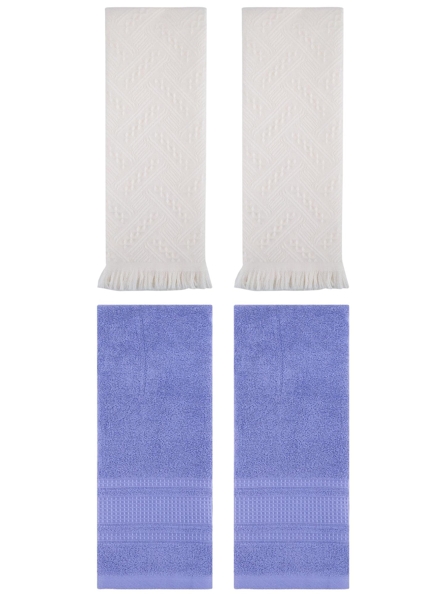 Unique Bargains 4 Pcs Solid Cotton Soft Waffle Hand Towels 13" x 29" Dark Blue/Beige