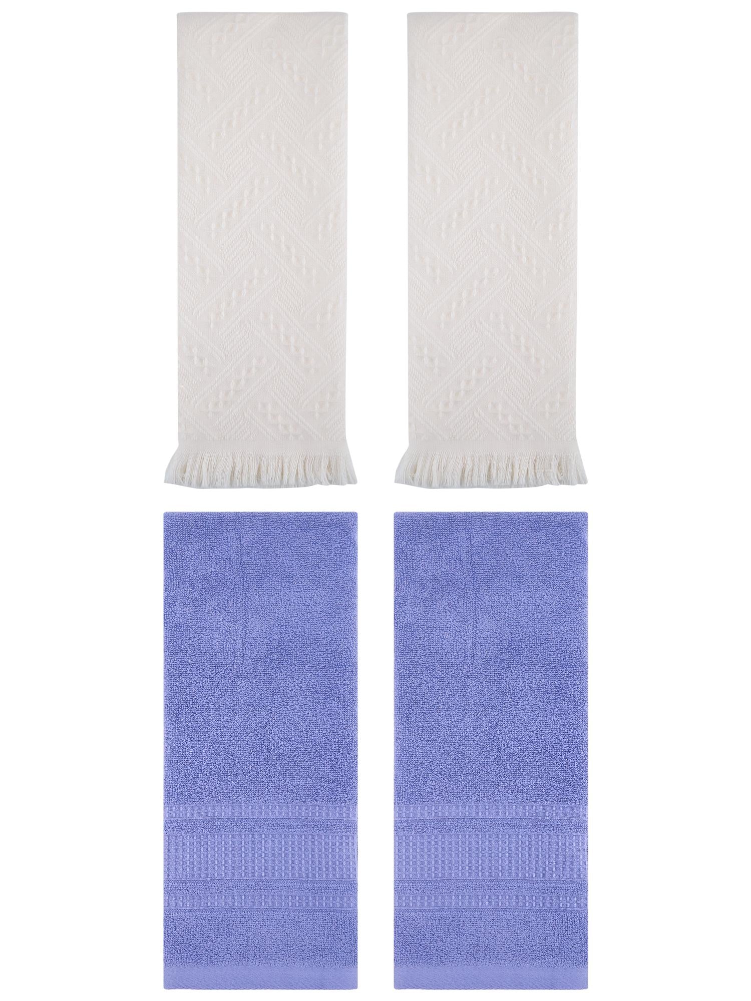 Unique Bargains 4 Pcs Solid Cotton Soft Waffle Hand Towels 13" x 29" Dark Blue/Beige