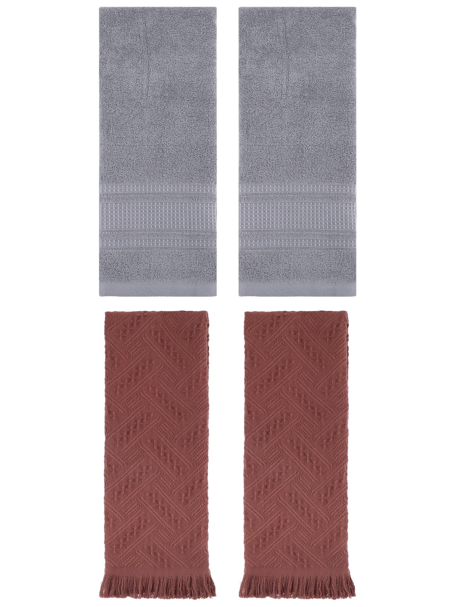 Unique Bargains 4 Pcs Solid Cotton Soft Waffle Hand Towels 13" x 29" Grey/Brown