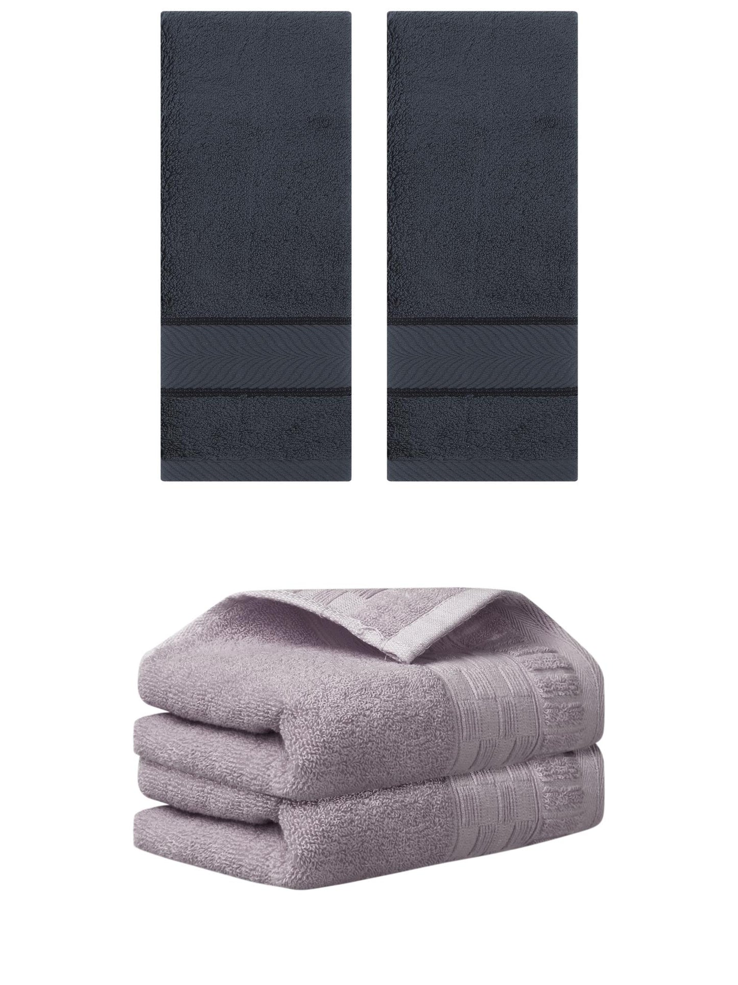 Unique Bargains 4 Pcs Solid Hand Towel 14" x 30" Purple/Dark Grey