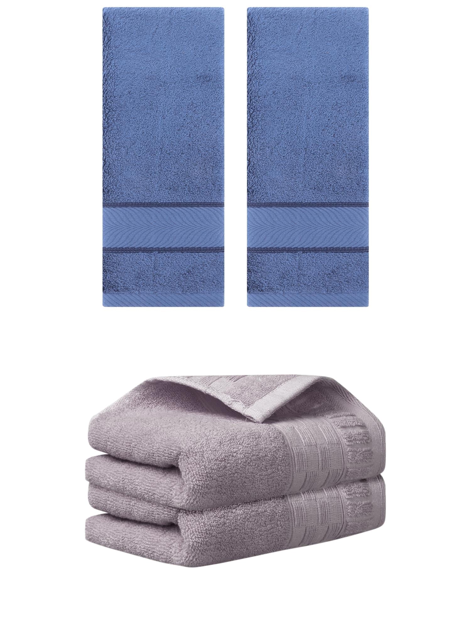 Unique Bargains 4 Pcs Solid Hand Towel 14" x 30" Purple/Light Blue