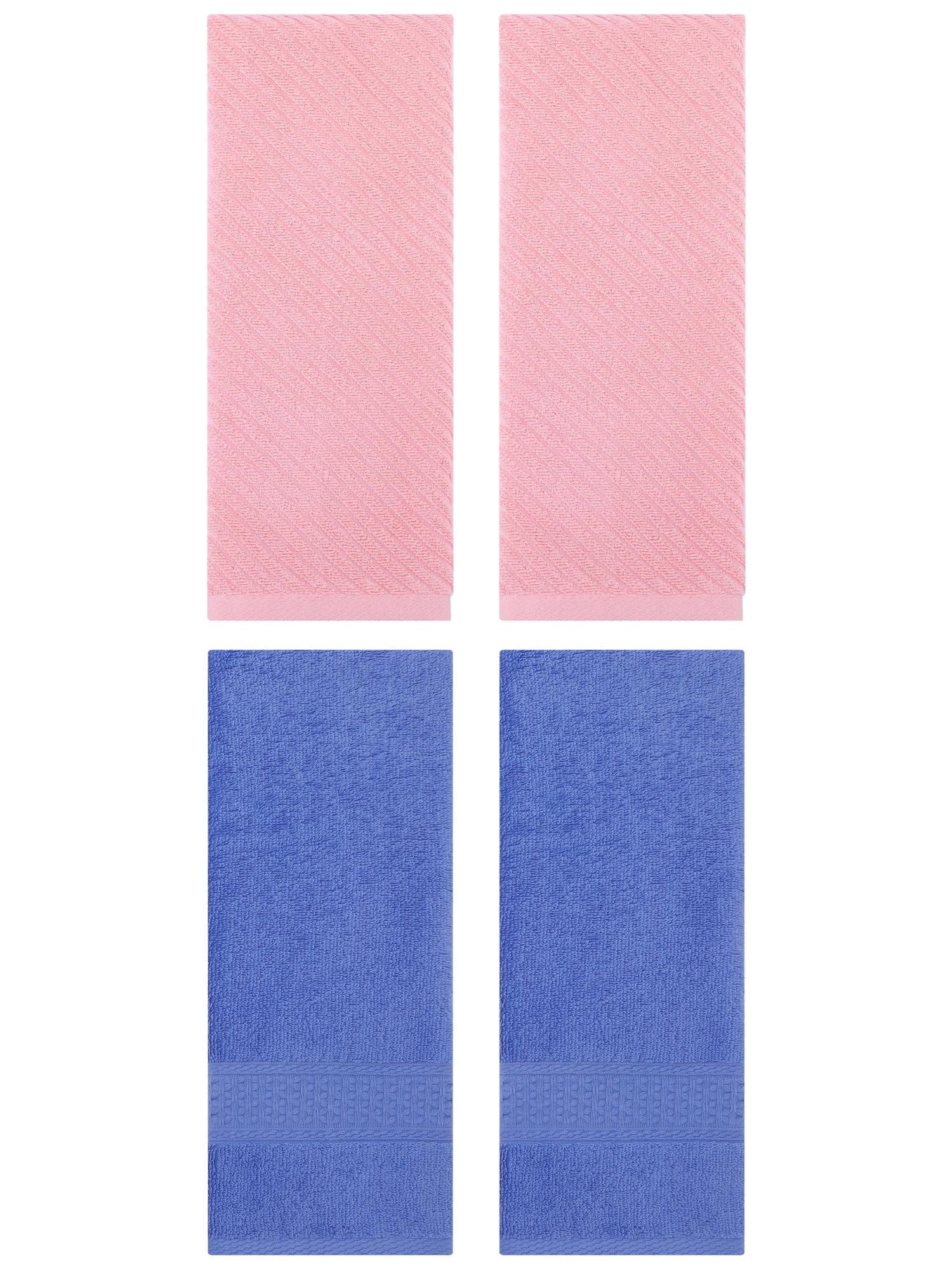 Unique Bargains 4 Pcs Solid Soft Bathroom Hand Towel Blue/Pink 13" x 30"/14" x 30"