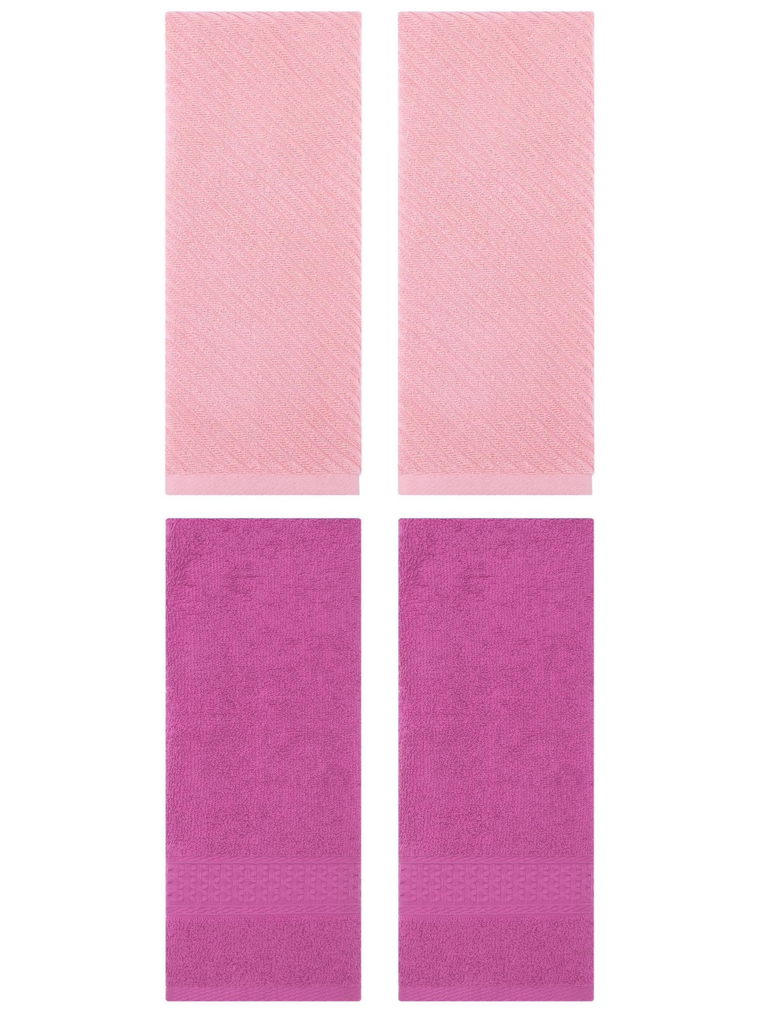 Unique Bargains 4 Pcs Solid Soft Bathroom Hand Towel Dark Pink/Pink 13" x 30"/14" x 30"